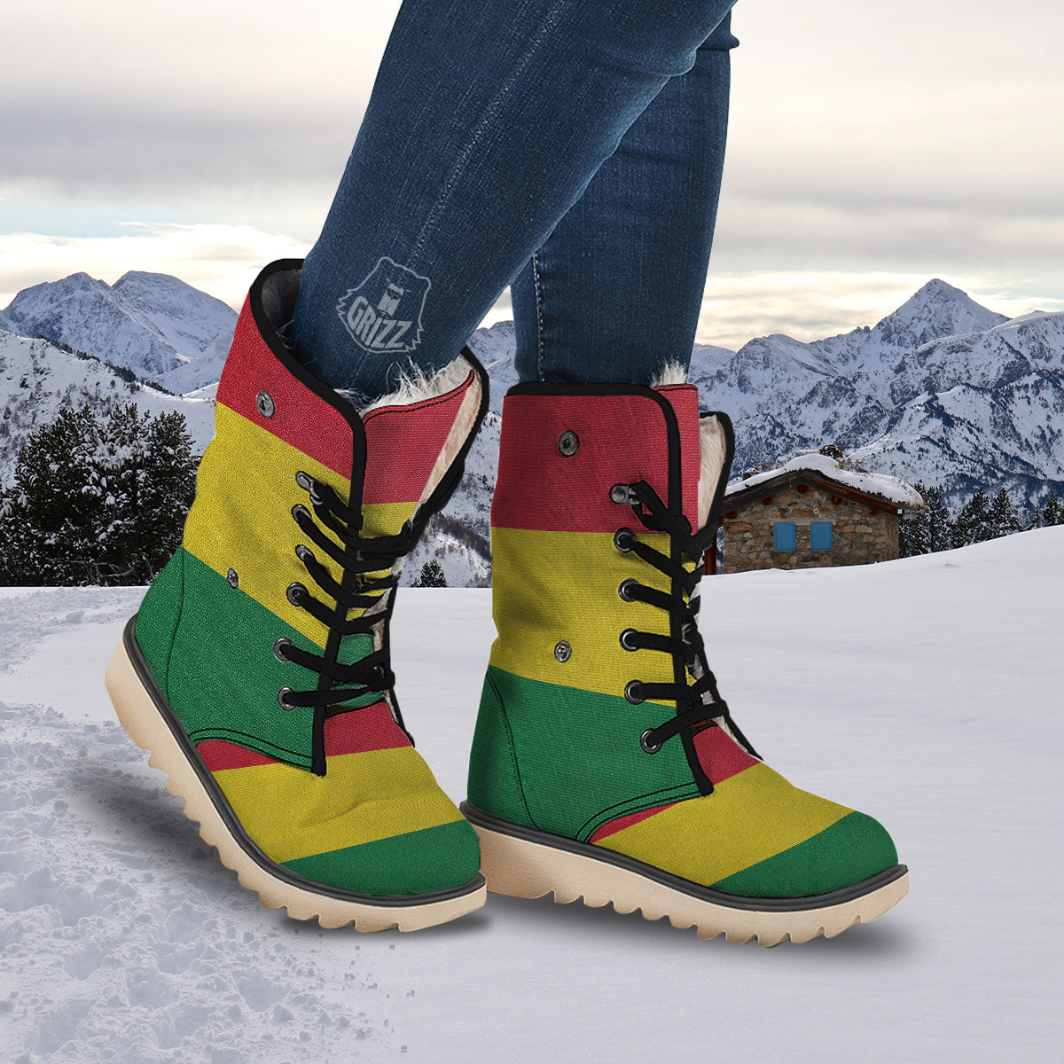 Flag Rasta Print Snow Boots-grizzshop