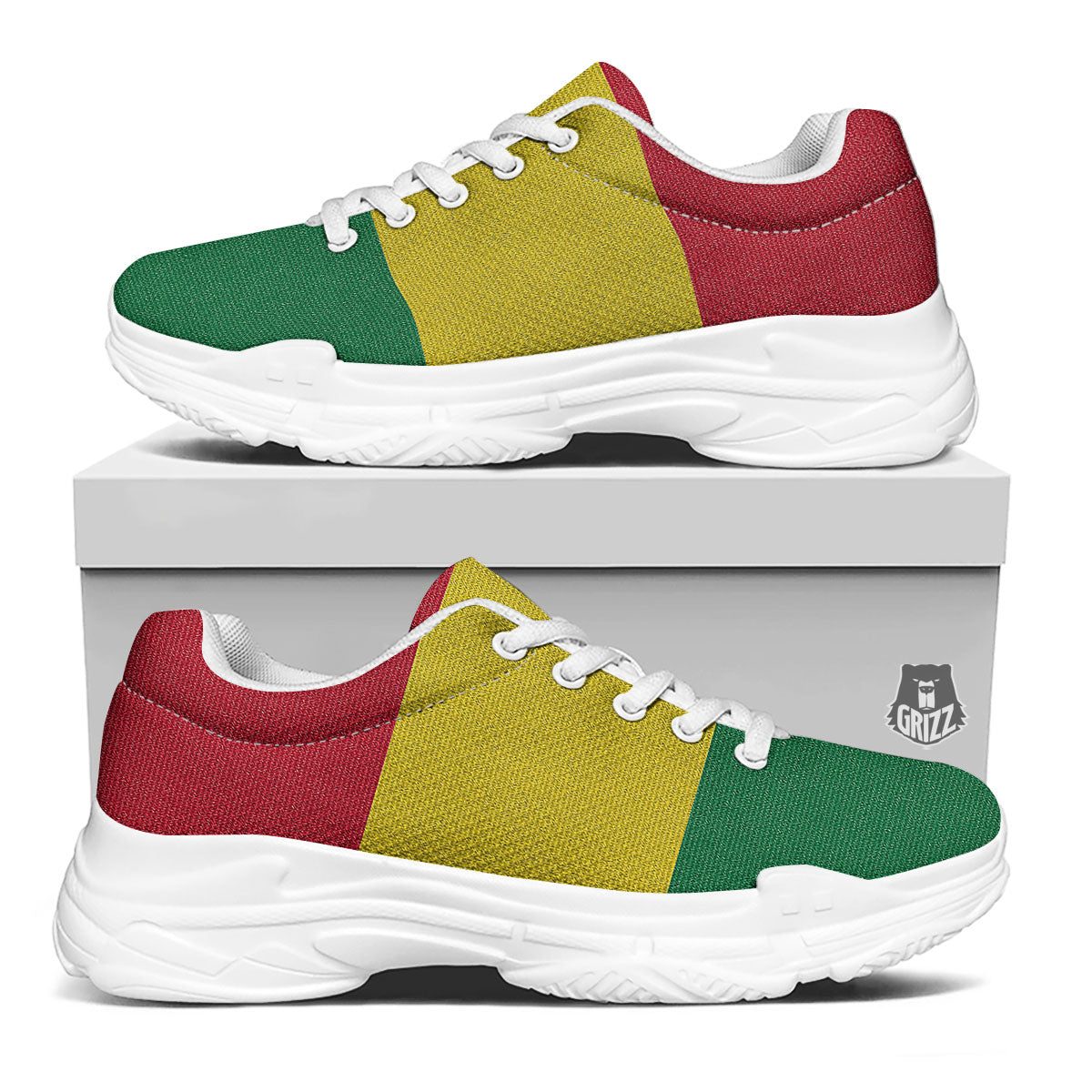 Flag Rasta Print White Chunky Shoes-grizzshop