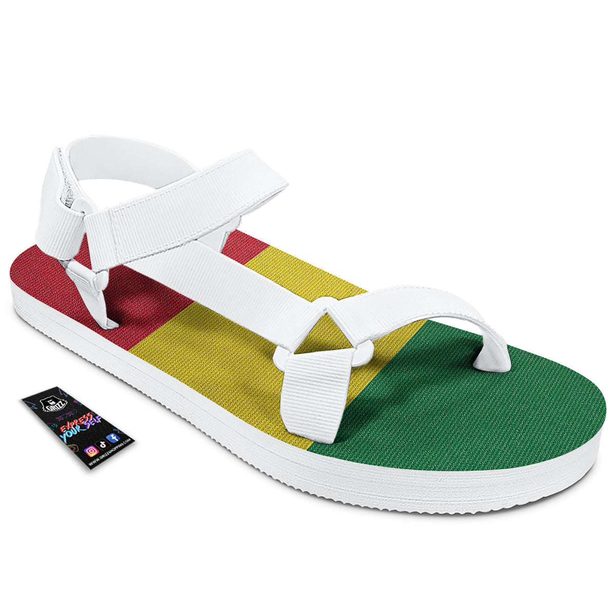 Flag Rasta Print White Open Toe Sandals-grizzshop