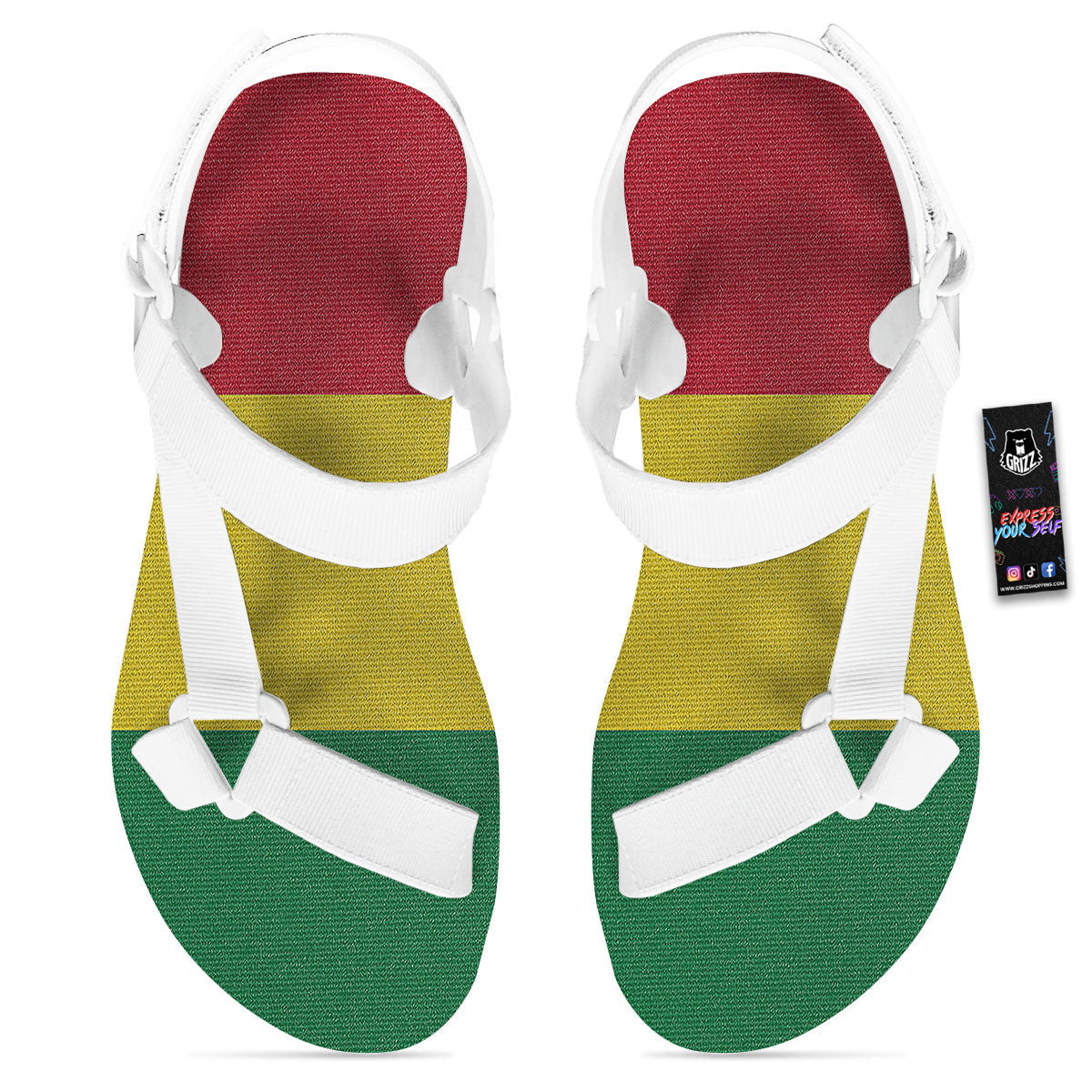 Flag Rasta Print White Open Toe Sandals-grizzshop