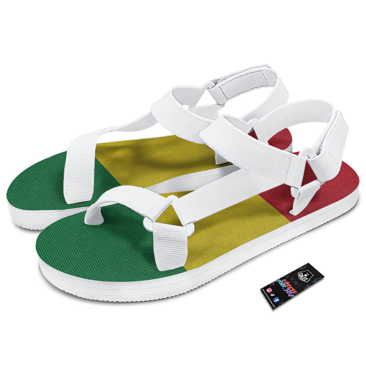 Flag Rasta Print White Open Toe Sandals-grizzshop