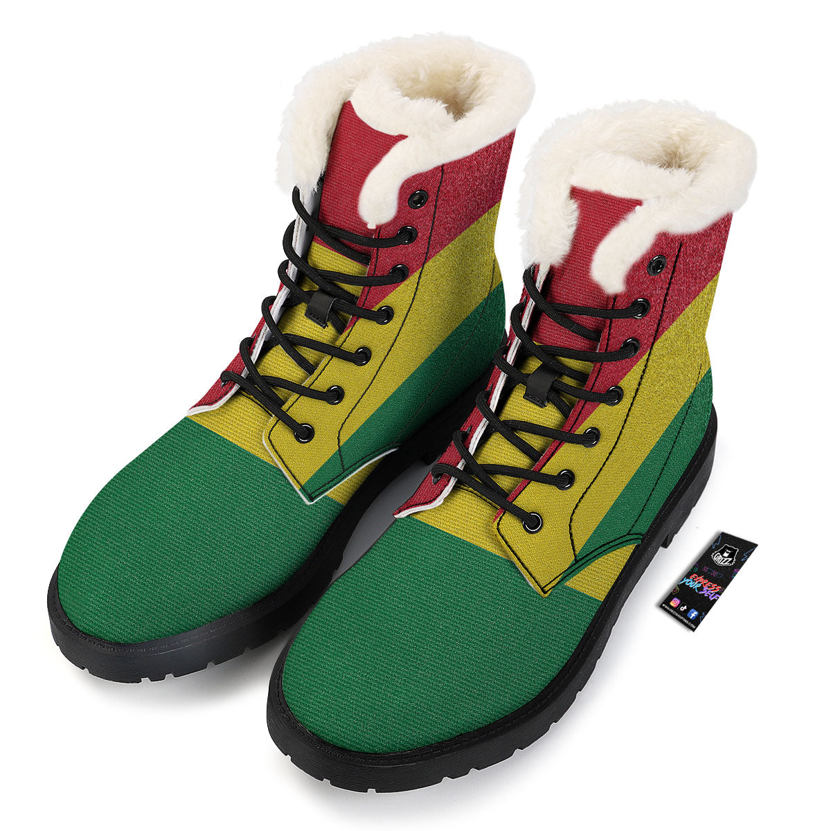 Flag Rasta Print Winter Boots-grizzshop