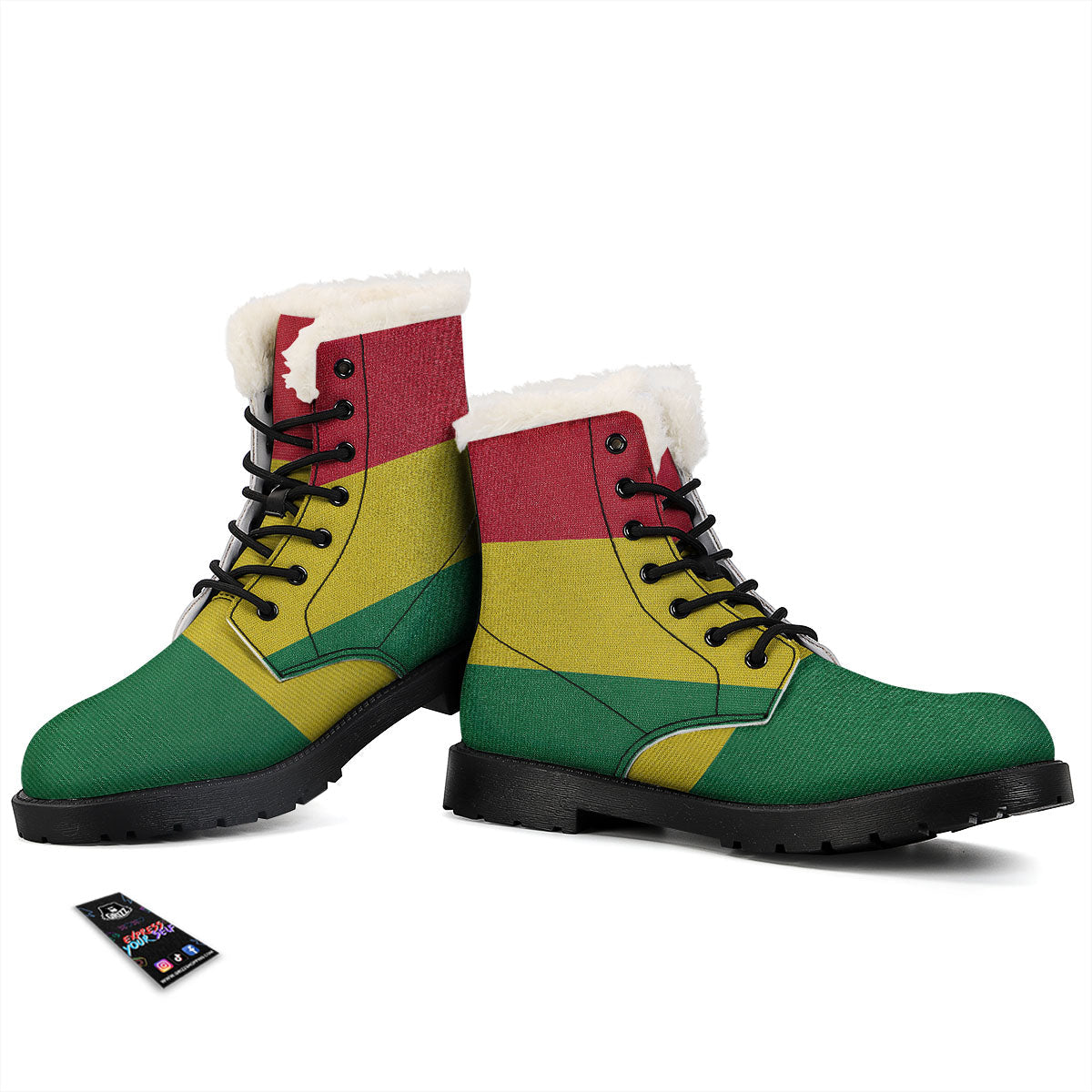 Flag Rasta Print Winter Boots-grizzshop