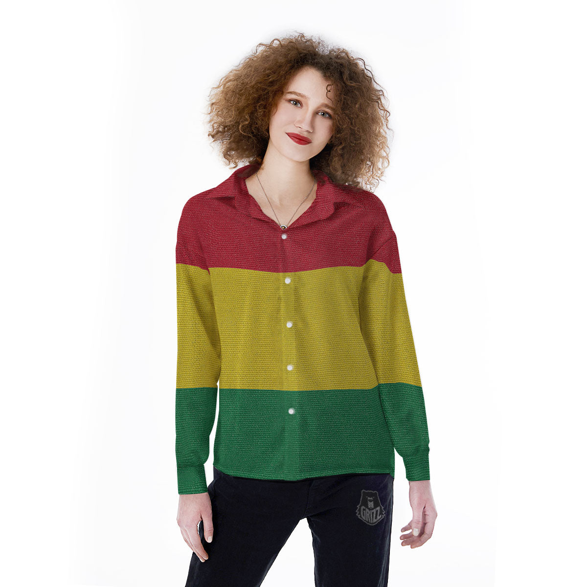 Flag Rasta Print Women's Long Sleeve Shirts-grizzshop