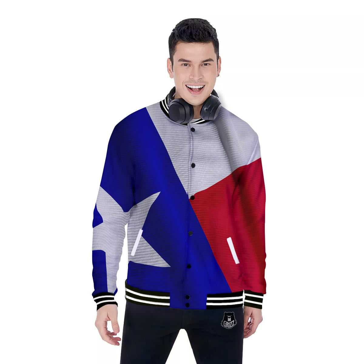 Flag Texas State Print Baseball Jacket-grizzshop