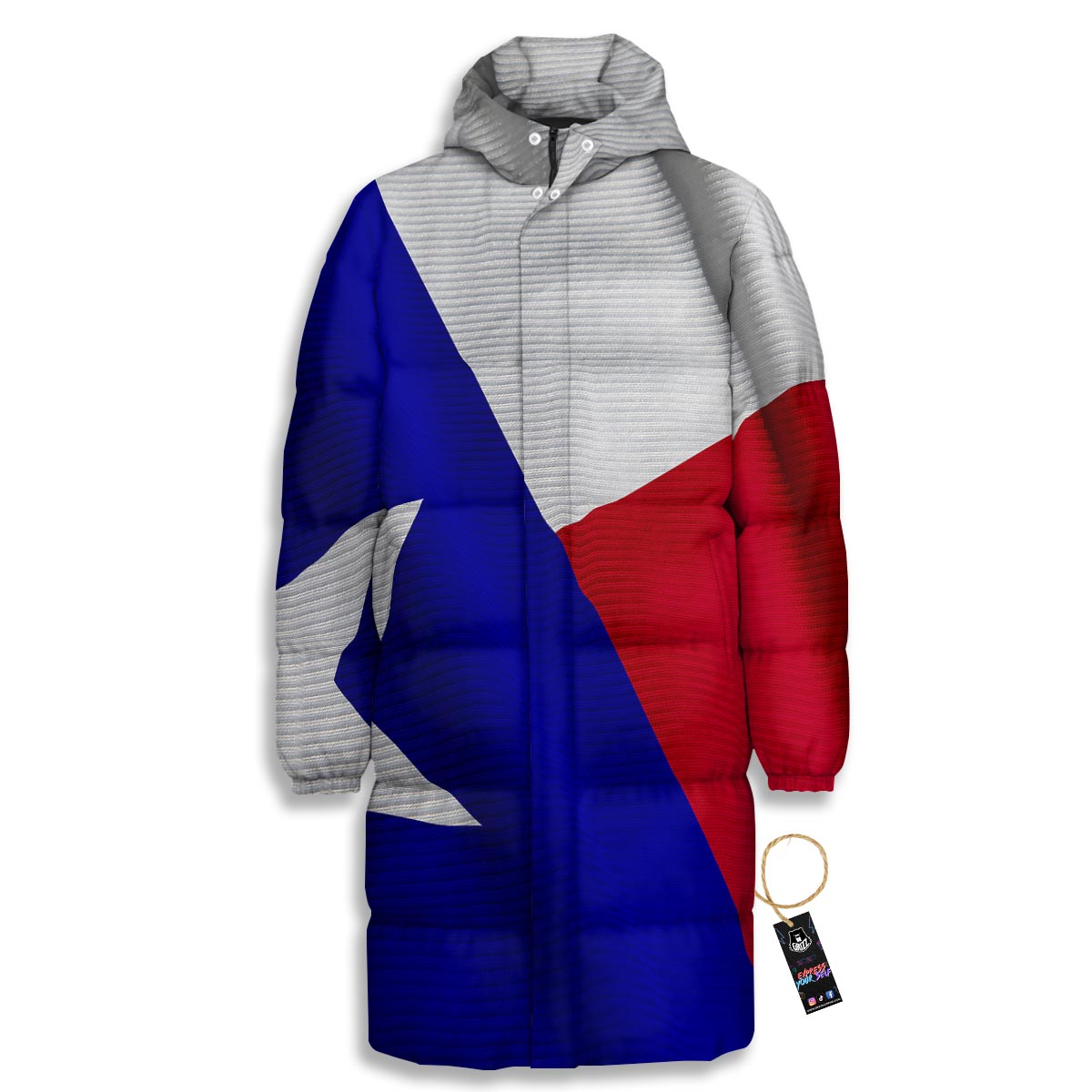 Flag Texas State Print Long Down Jacket-grizzshop