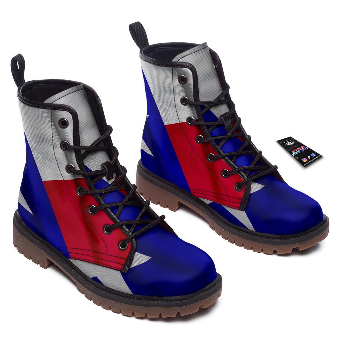 Flag Texas State Print Work Boots-grizzshop