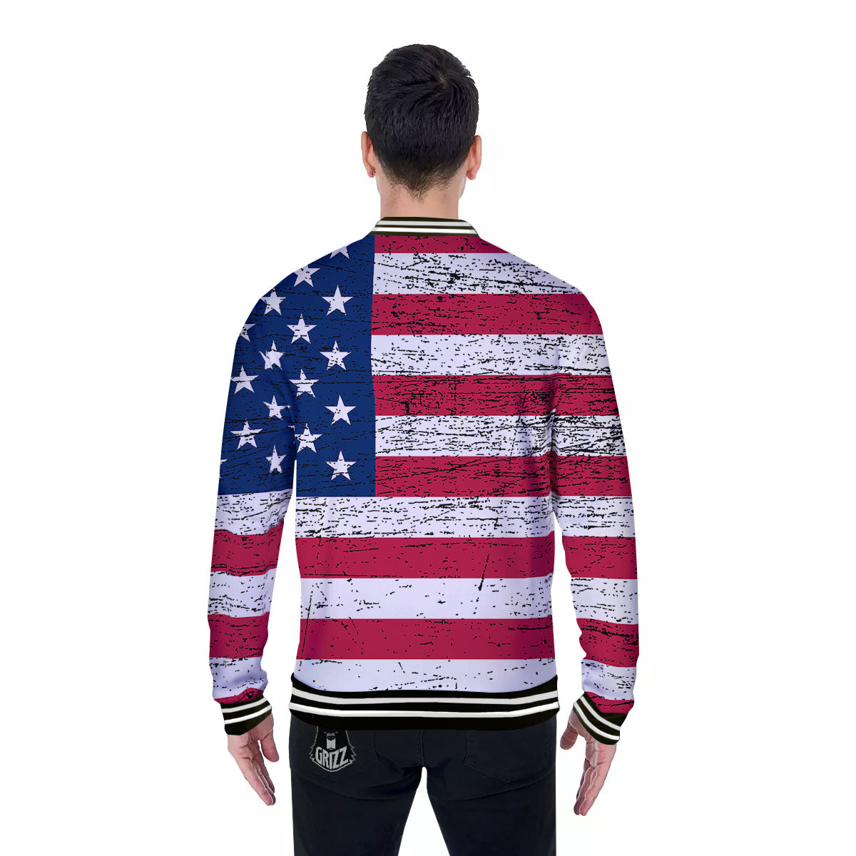 Flag USA Grunge Print Baseball Jacket-grizzshop