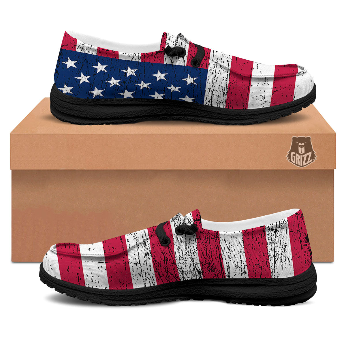 Flag USA Grunge Print Black Loafers-grizzshop