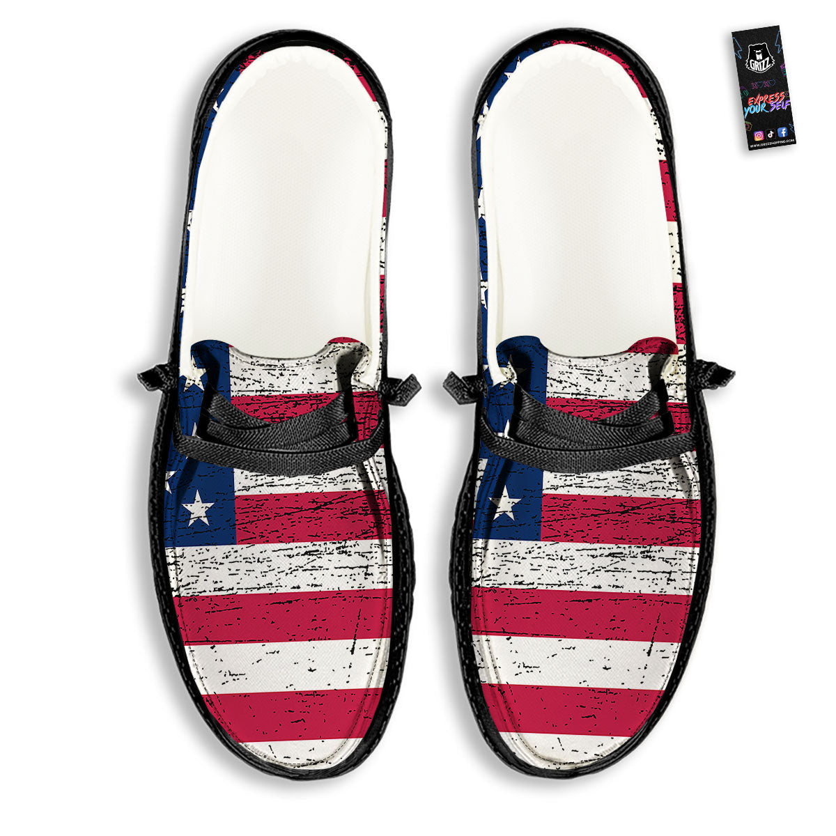 Flag USA Grunge Print Black Loafers-grizzshop