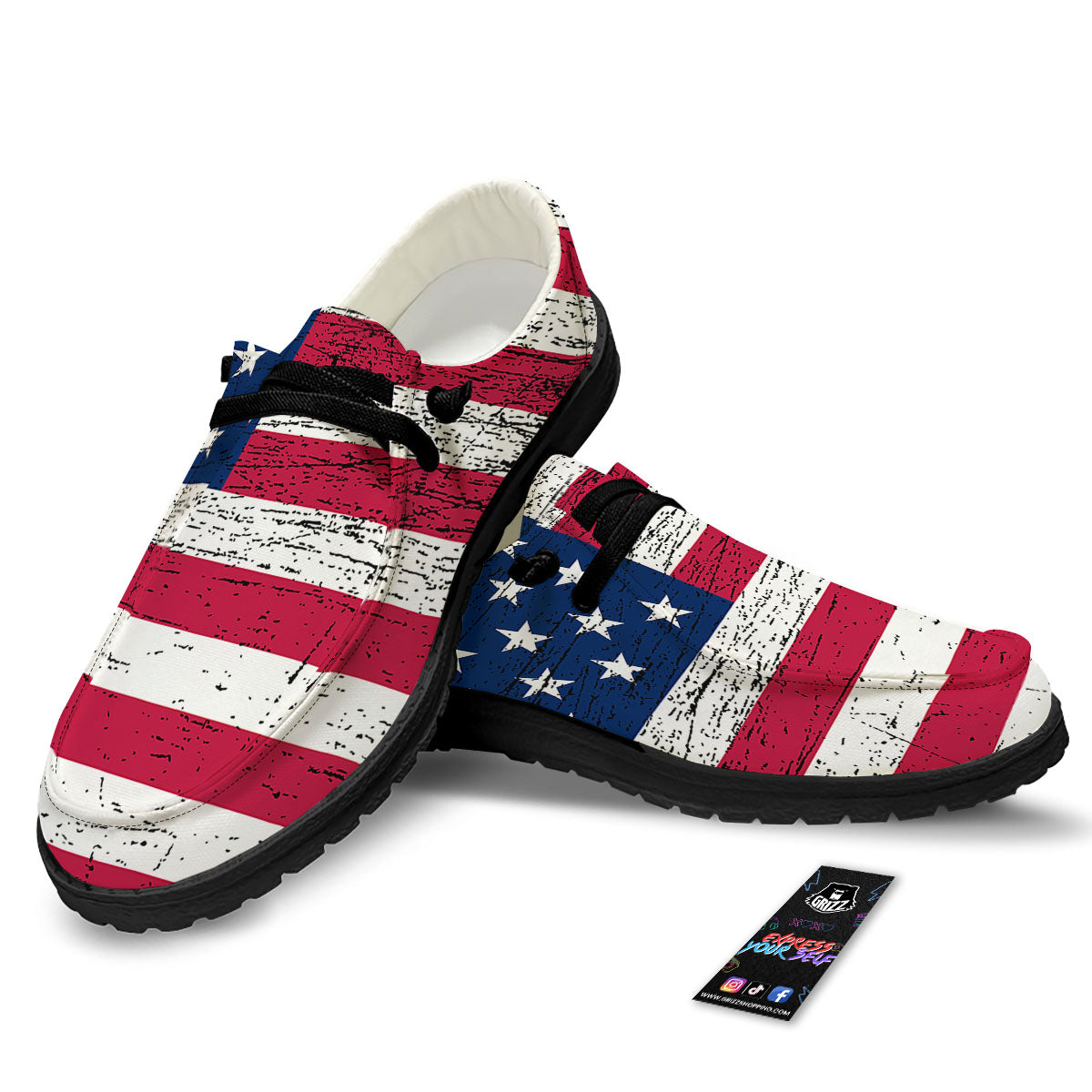 Flag USA Grunge Print Black Loafers-grizzshop