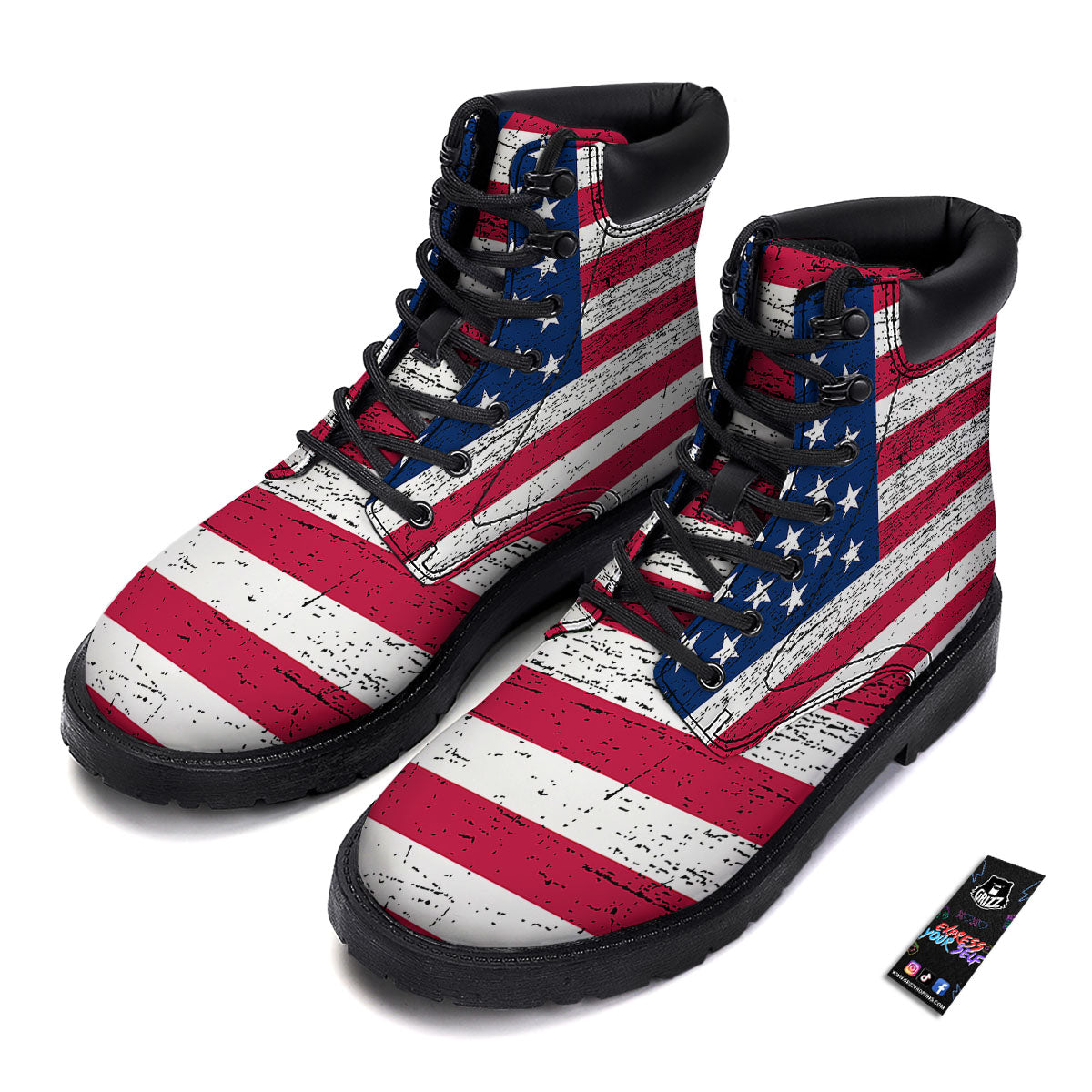 Flag USA Grunge Print Boots-grizzshop