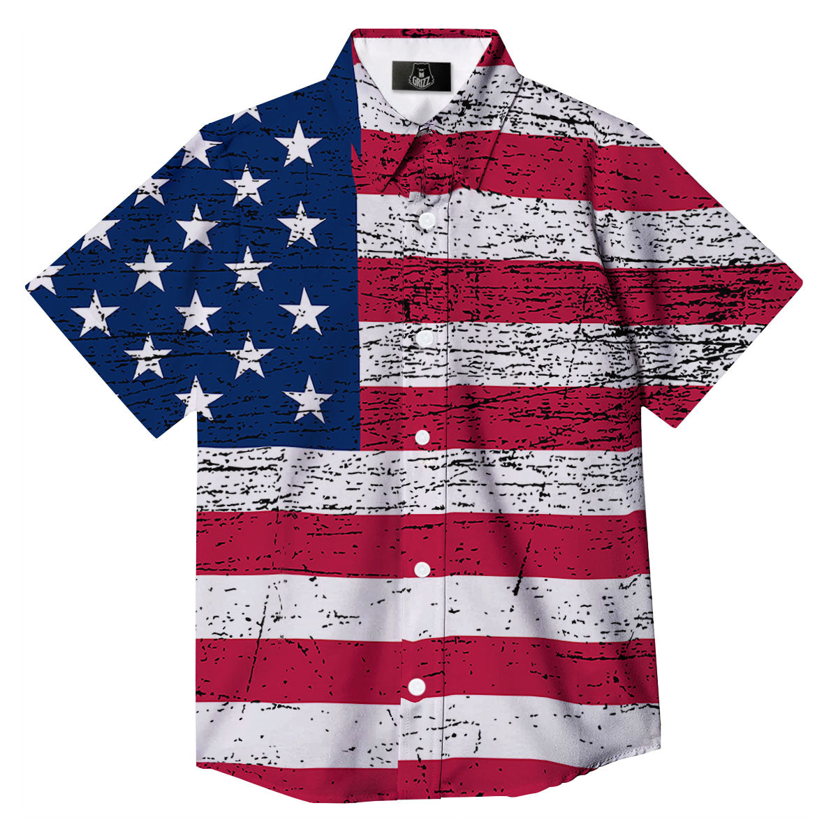 Flag USA Grunge Print Button Up Shirt-grizzshop