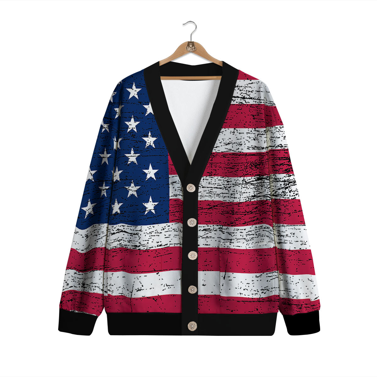 Flag USA Grunge Print Cardigan-grizzshop