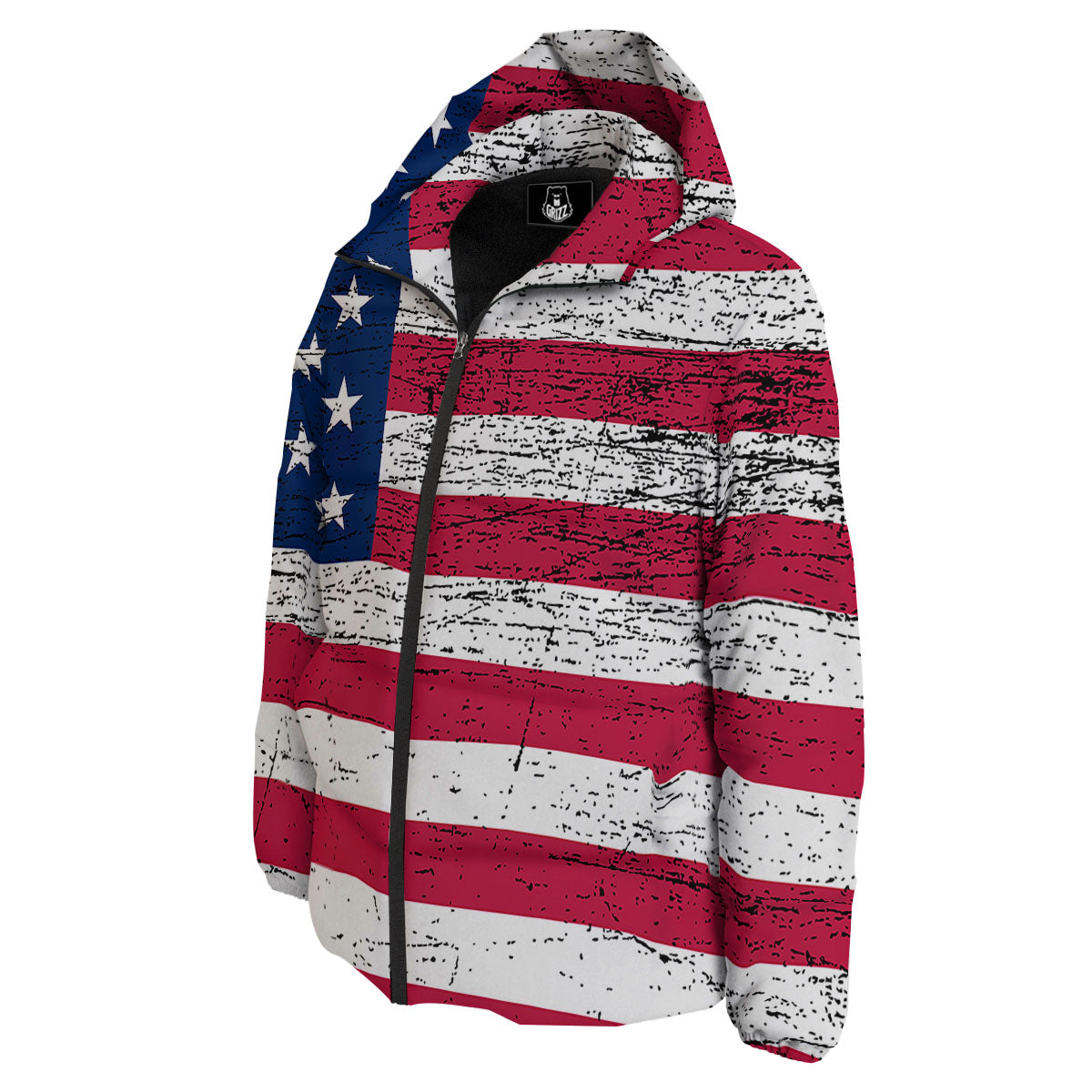 Flag USA Grunge Print Down Jacket-grizzshop