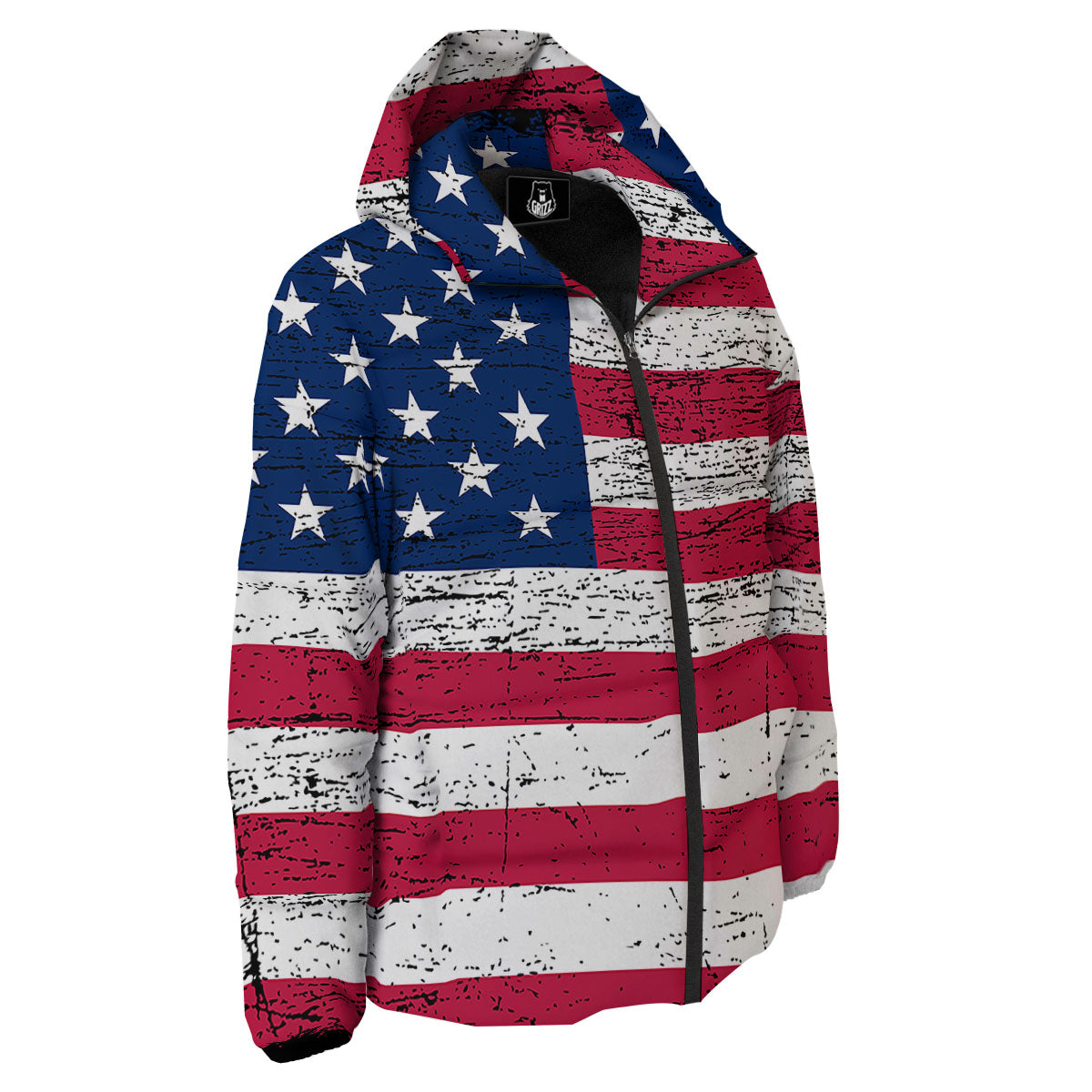 Flag USA Grunge Print Down Jacket-grizzshop