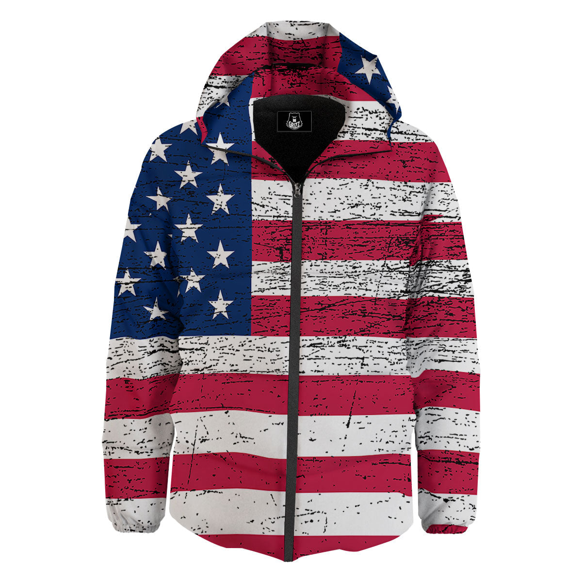 Flag USA Grunge Print Down Jacket-grizzshop