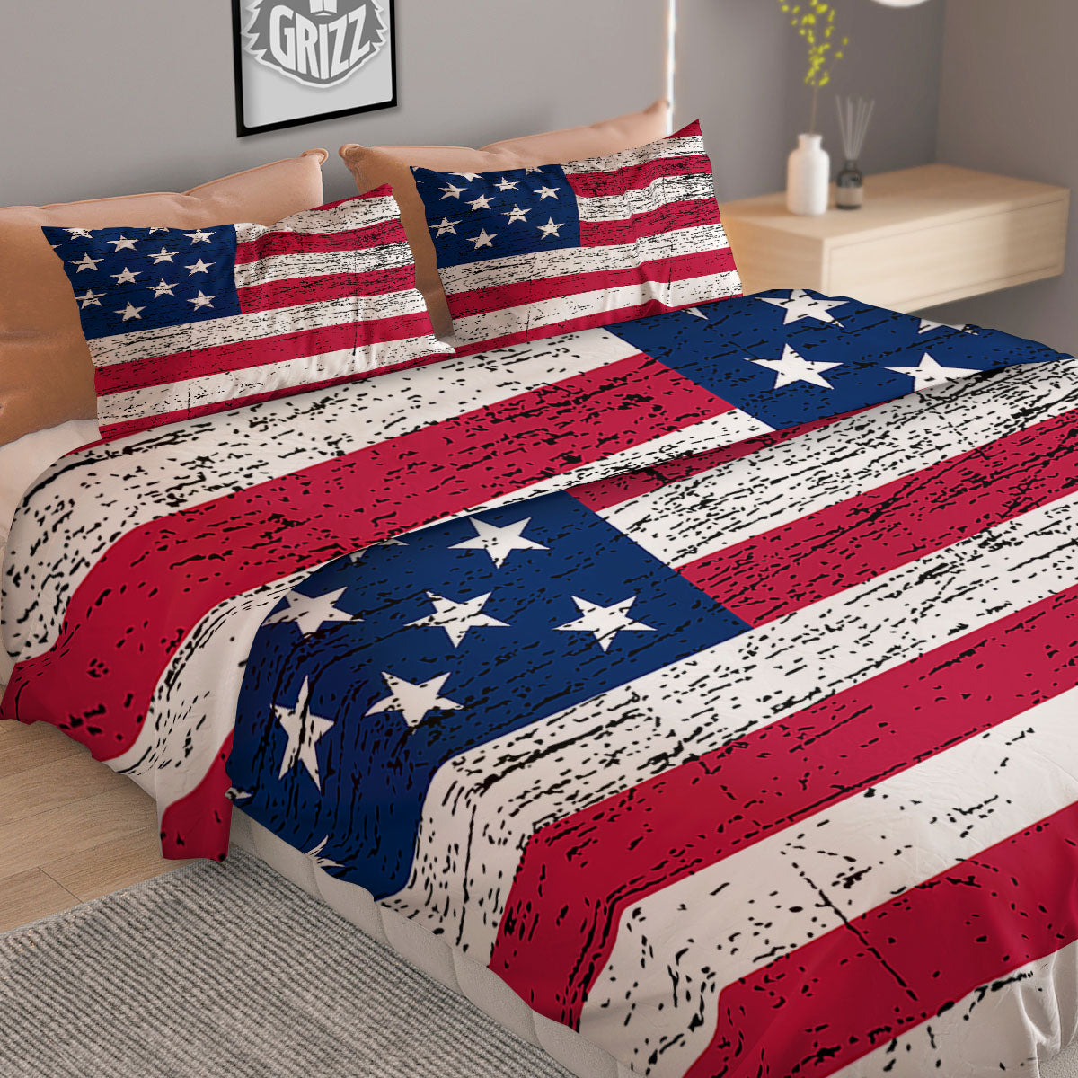 Flag USA Grunge Print Duvet Cover Bedding Set