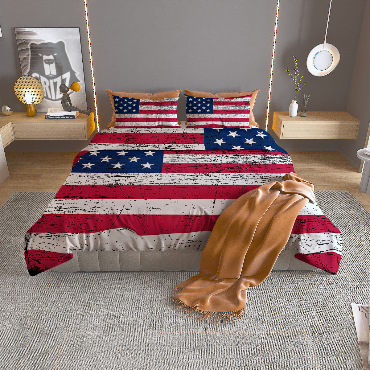 Flag USA Grunge Print Duvet Cover Bedding Set
