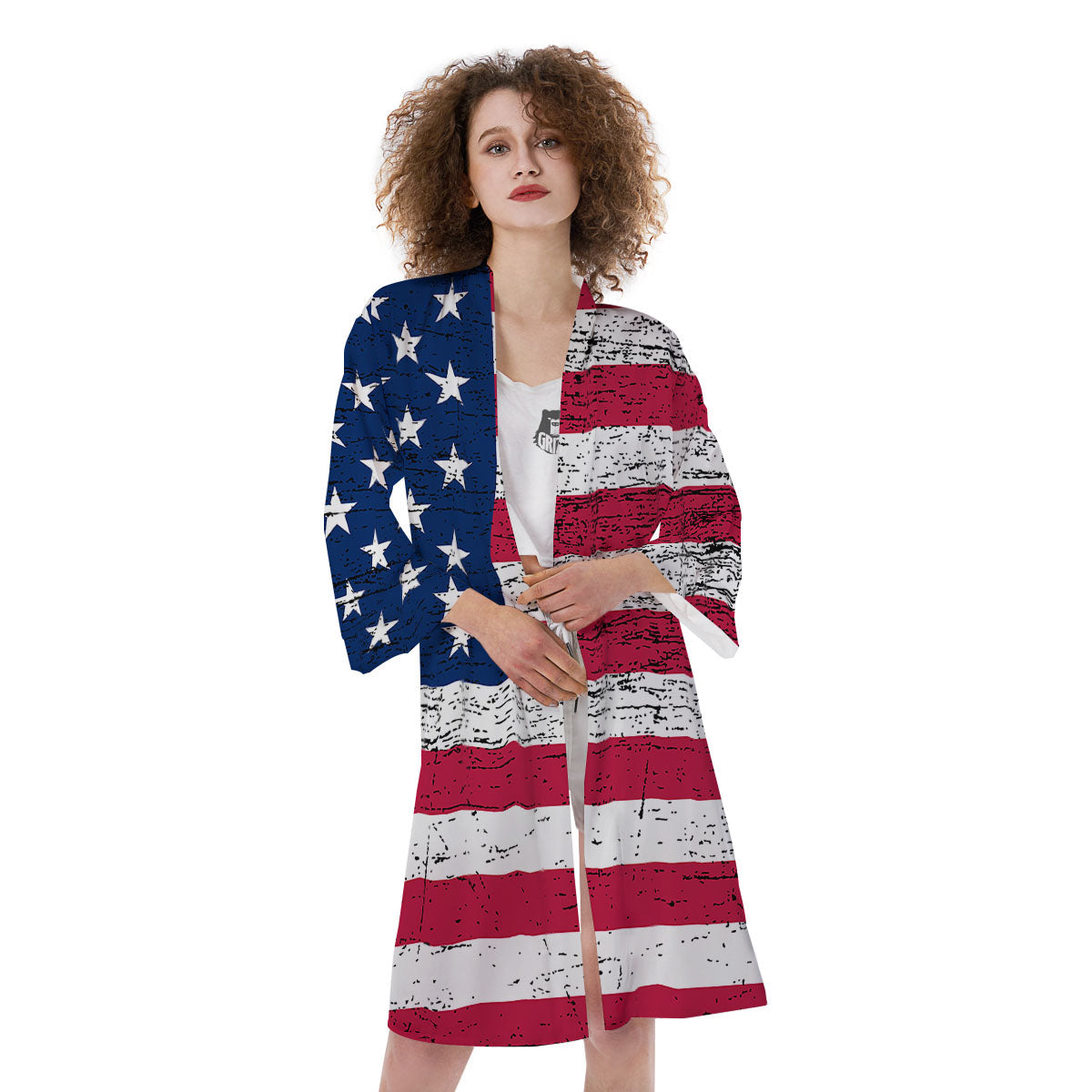 Flag USA Grunge Print Kimono-grizzshop