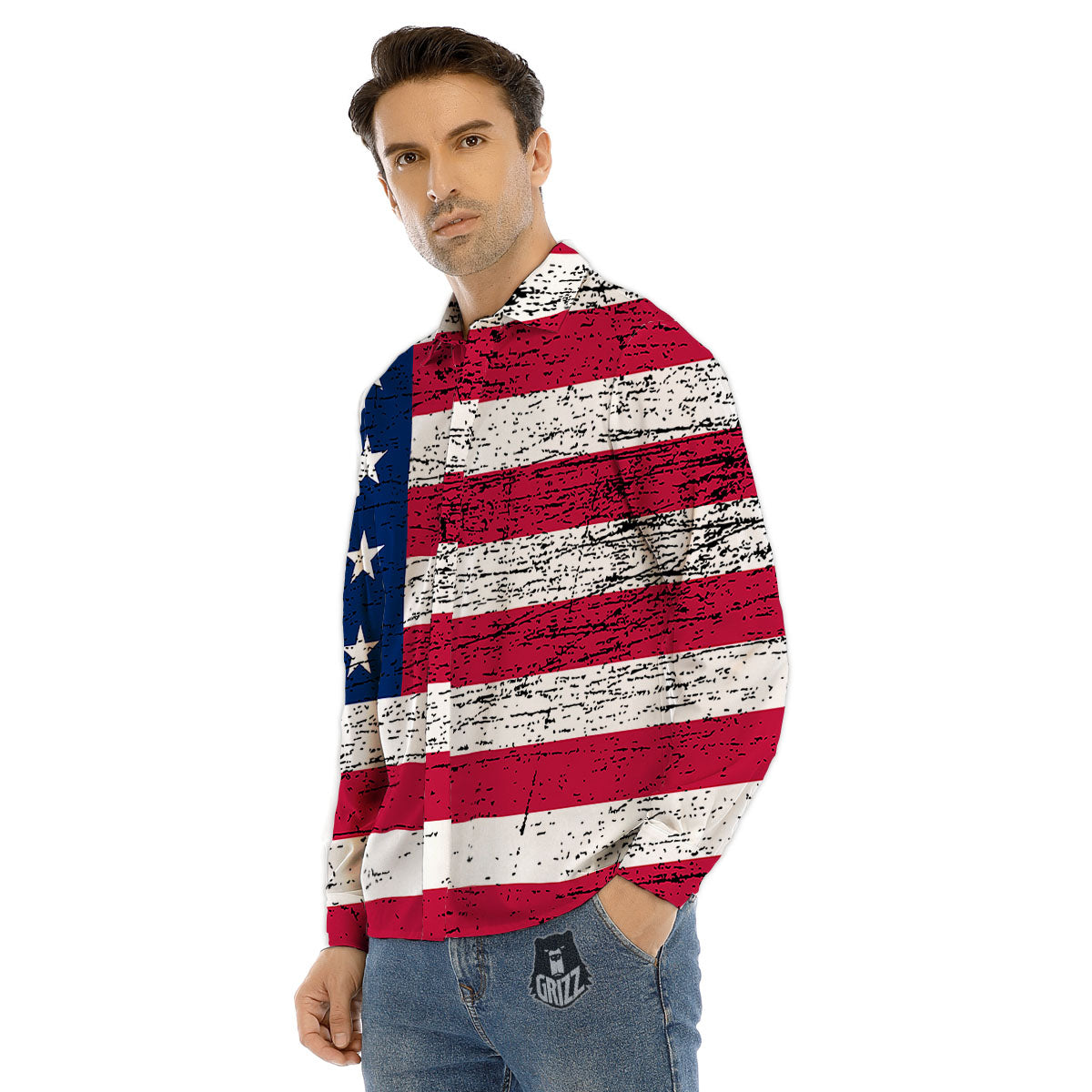 Flag USA Grunge Print Men's Dress Shirts-grizzshop