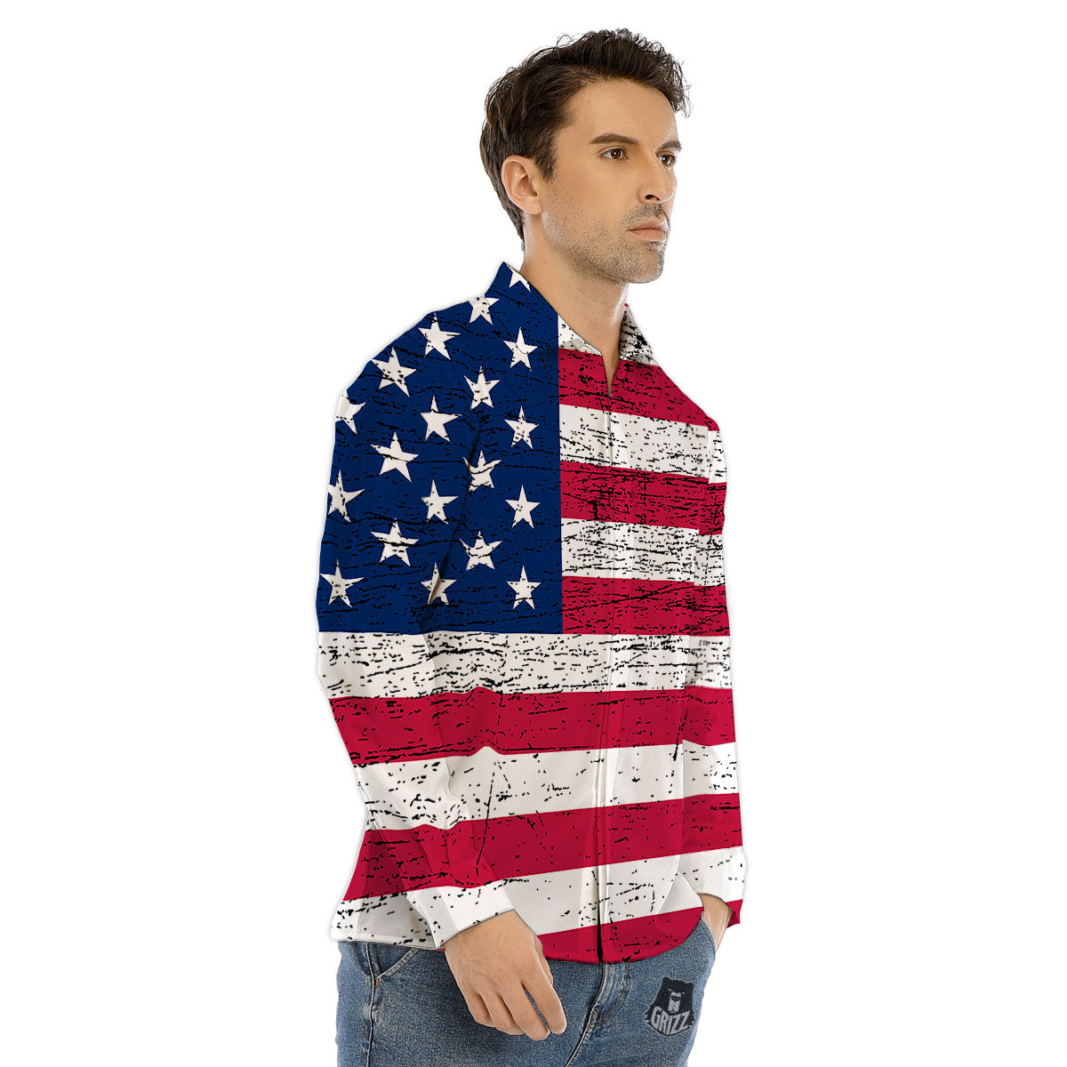 Flag USA Grunge Print Men's Dress Shirts-grizzshop