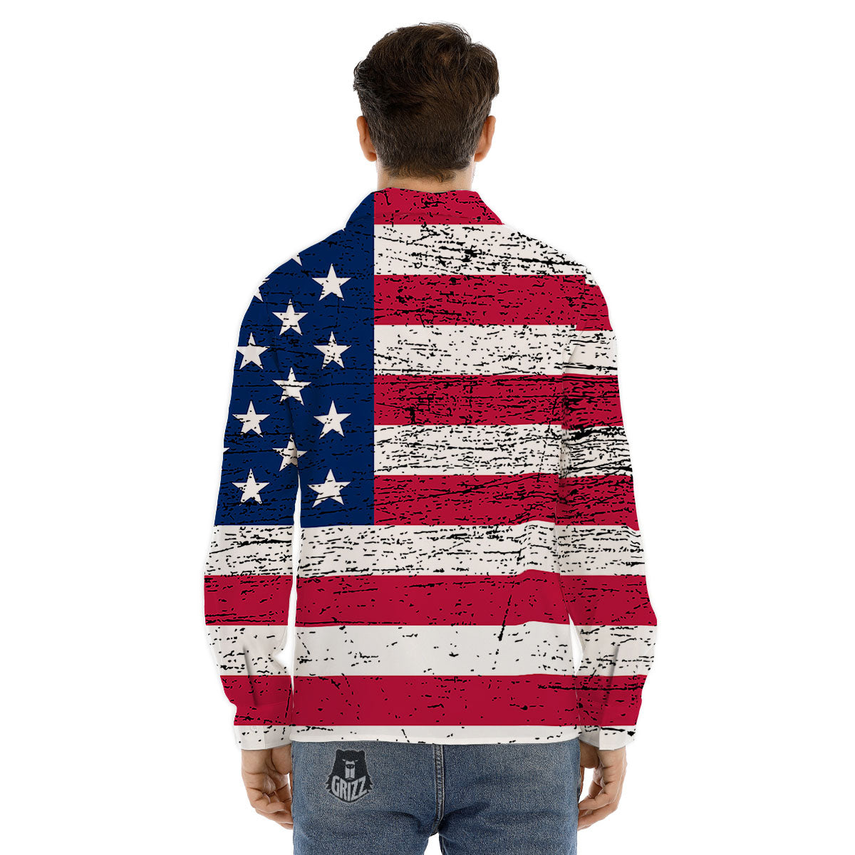 Flag USA Grunge Print Men's Dress Shirts-grizzshop