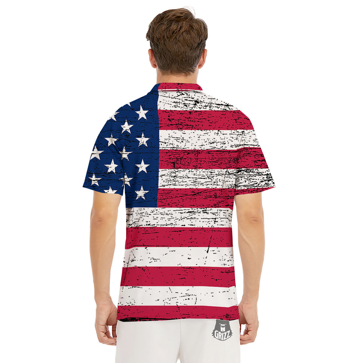 Flag USA Grunge Print Men's Golf Shirts-grizzshop