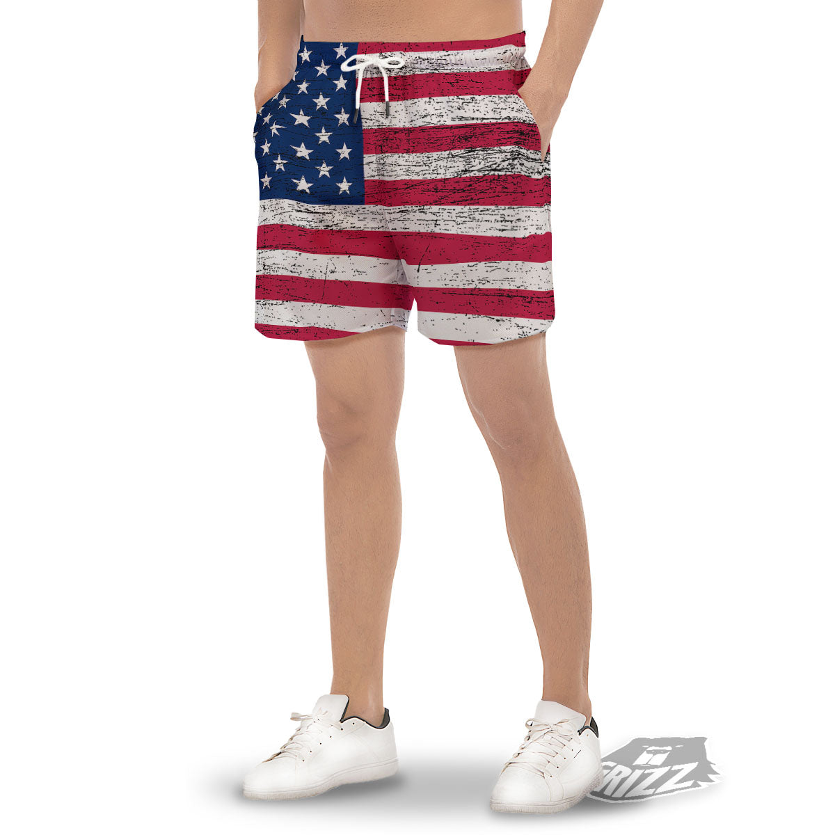 Flag USA Grunge Print Men's Gym Shorts-grizzshop