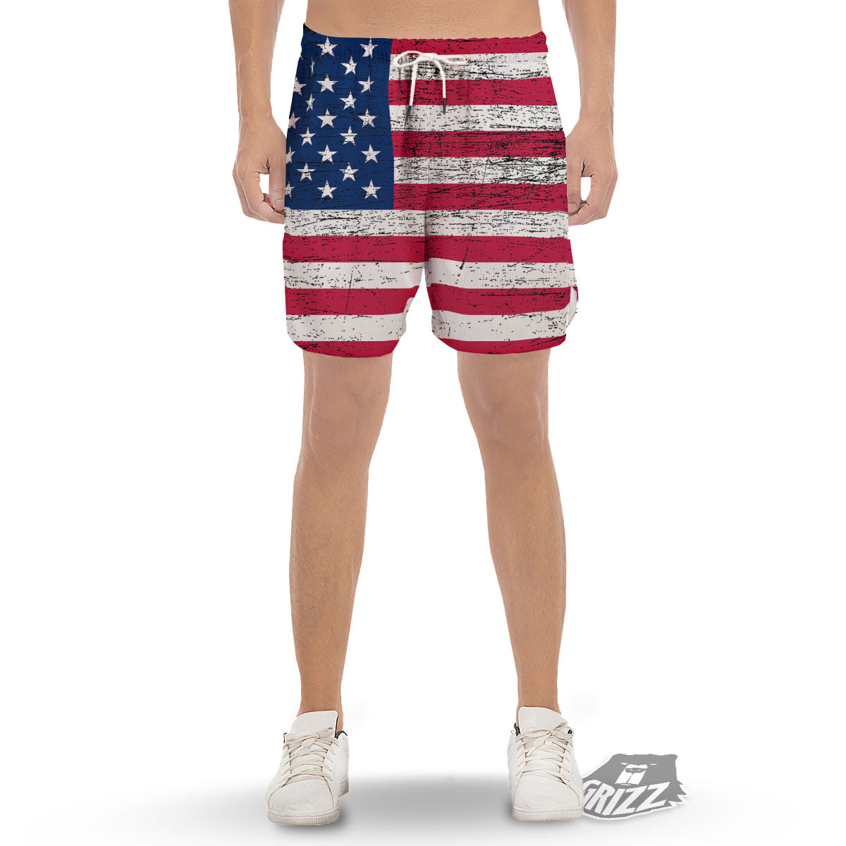 Flag USA Grunge Print Men's Gym Shorts-grizzshop