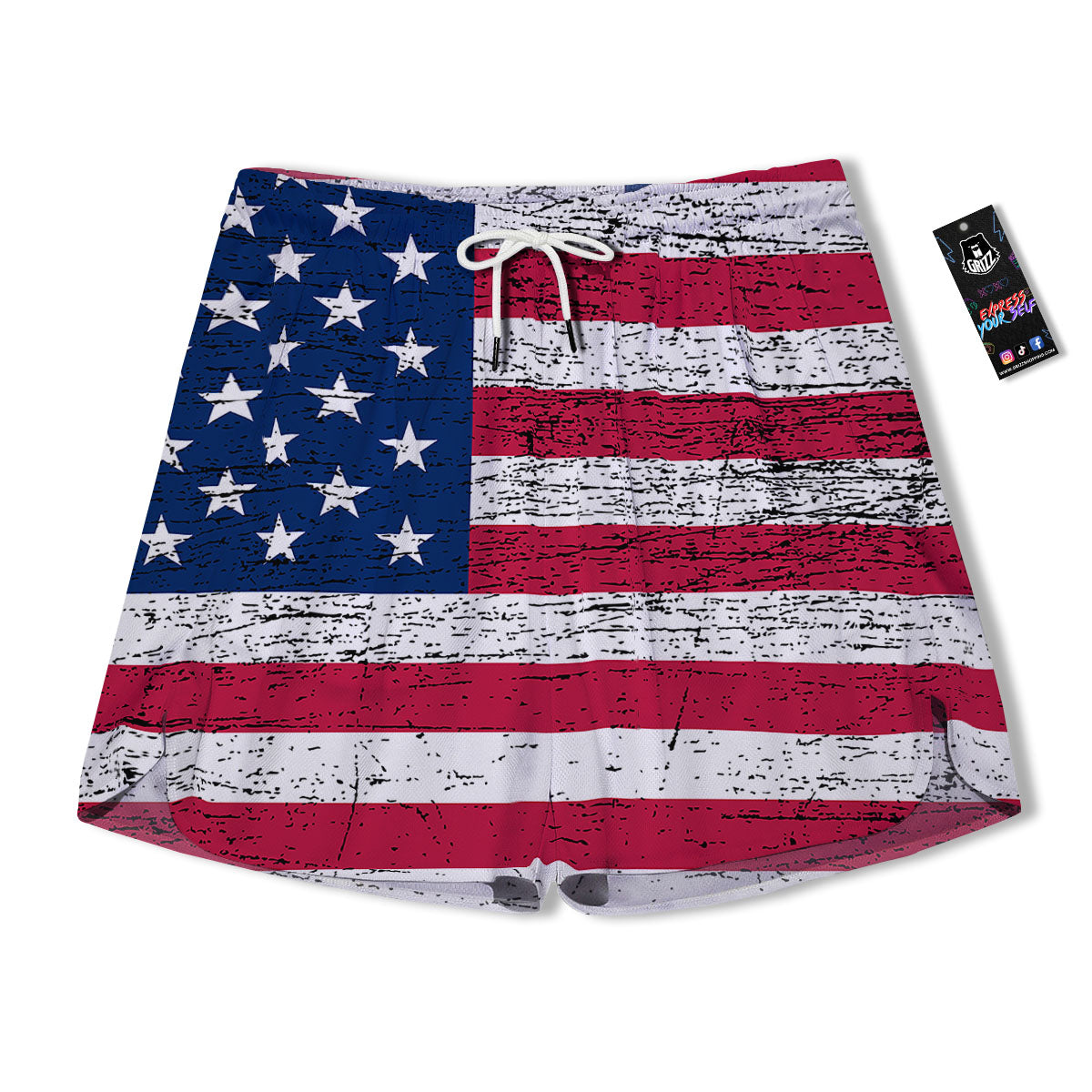 Flag USA Grunge Print Men's Running Shorts-grizzshop