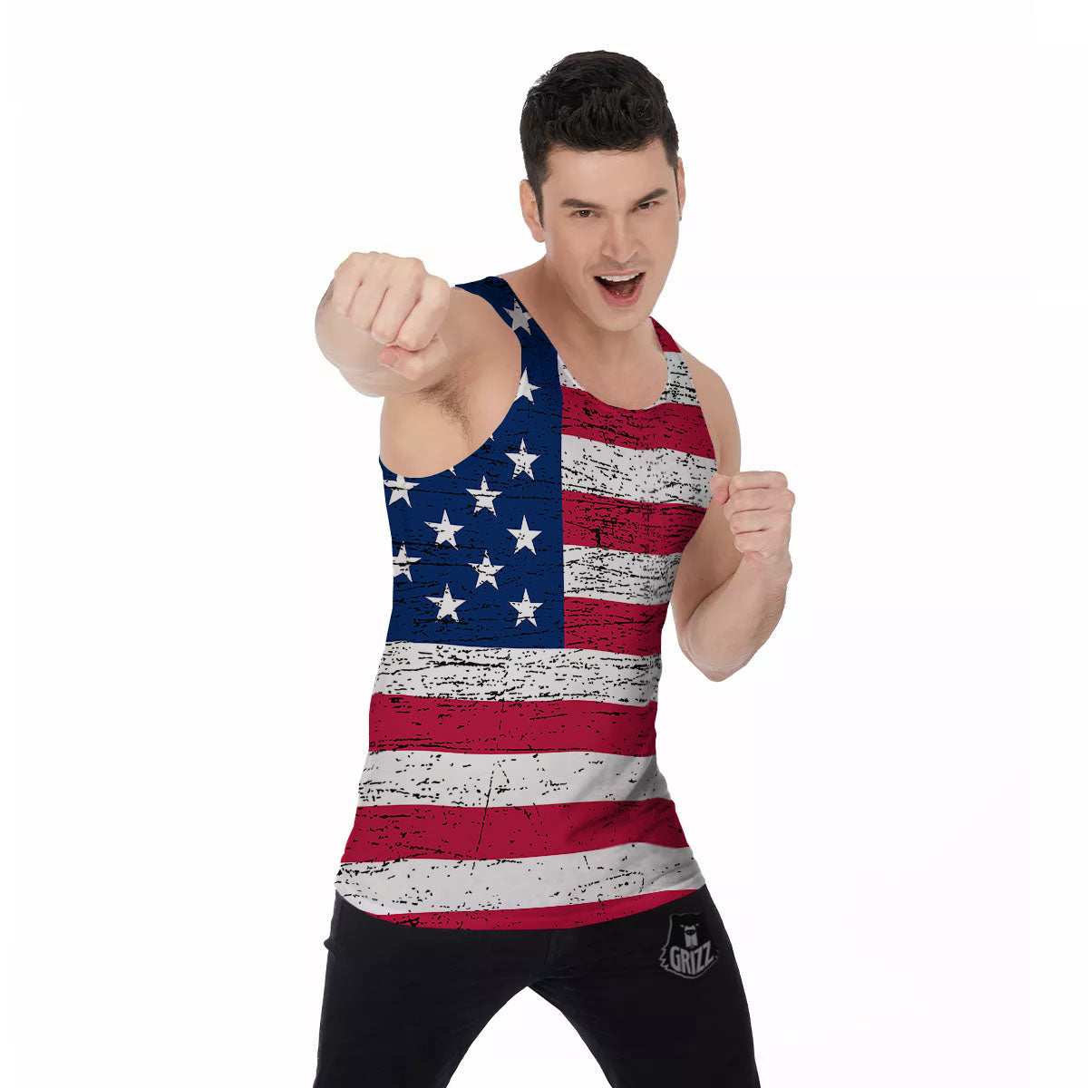 Flag USA Grunge Print Men's Tank Top-grizzshop