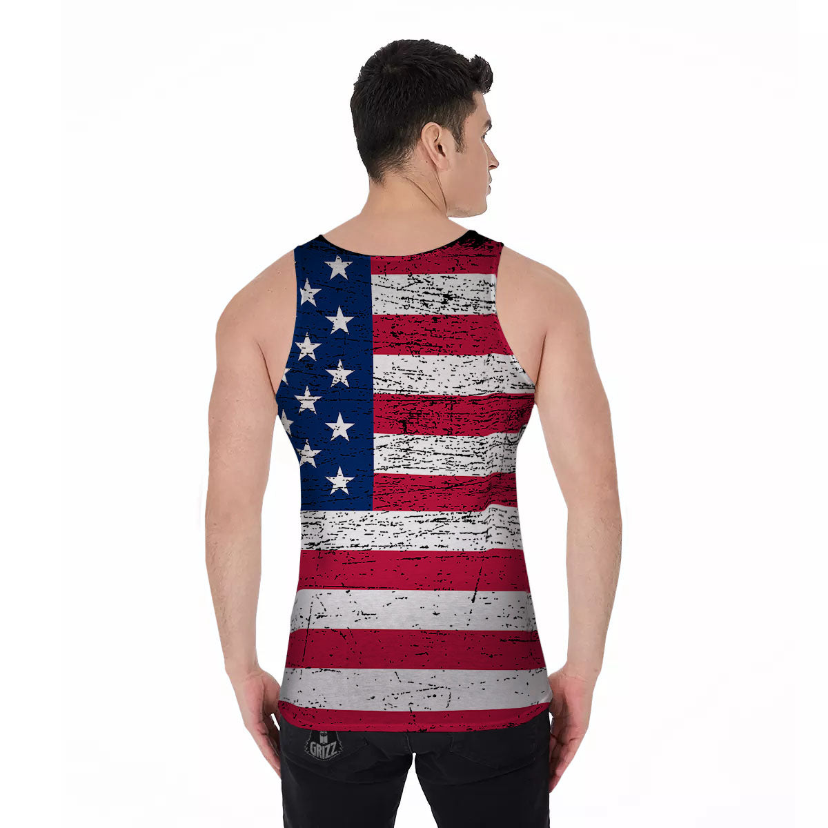 Flag USA Grunge Print Men's Tank Top-grizzshop