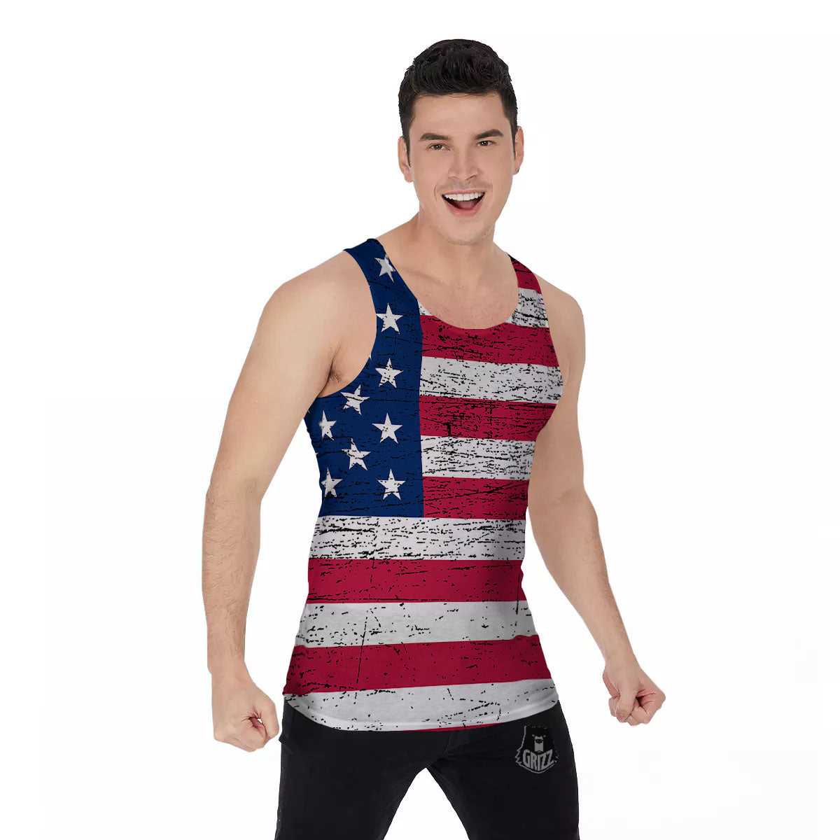 Flag USA Grunge Print Men's Tank Top-grizzshop