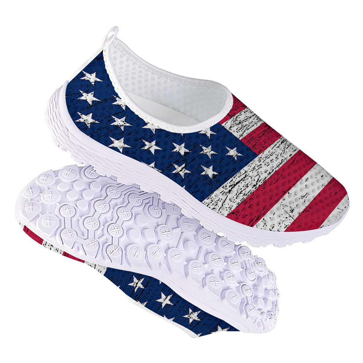 Flag USA Grunge Print Nurse Shoes-grizzshop