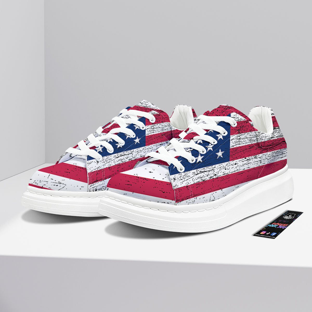 Flag USA Grunge Print Platform Shoes-grizzshop