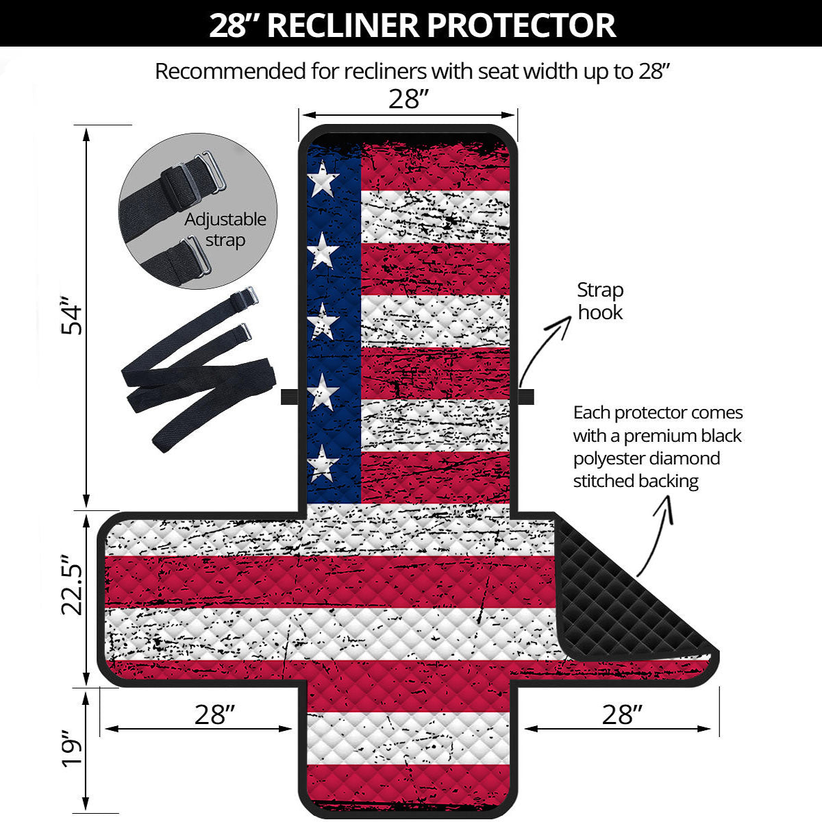 Flag USA Grunge Print Recliner Protector-grizzshop