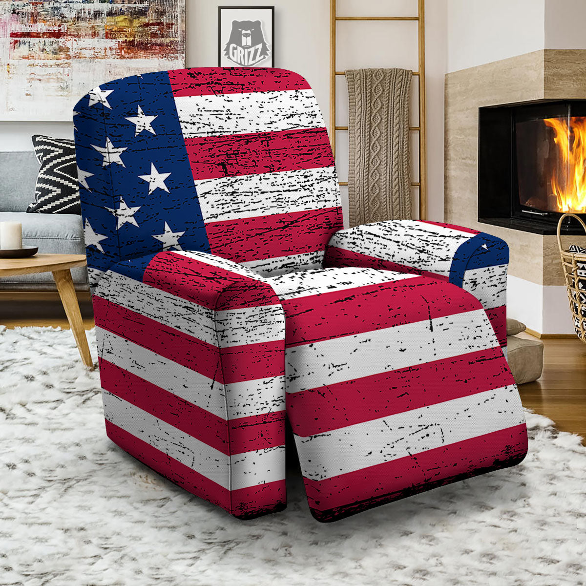 Flag USA Grunge Print Recliner Slipcover-grizzshop