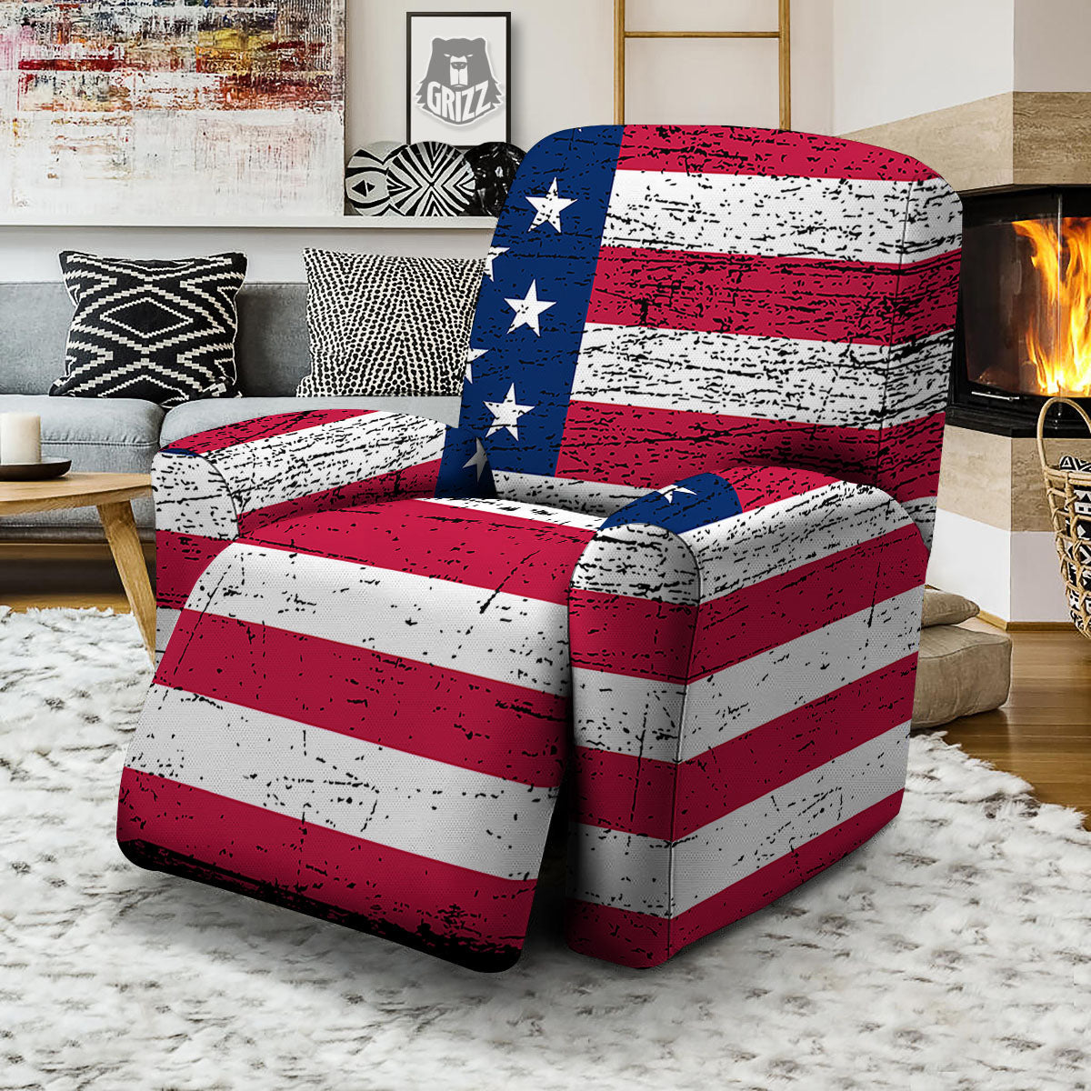 Flag USA Grunge Print Recliner Slipcover-grizzshop