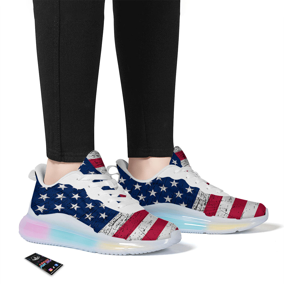 Flag USA Grunge Print Running Sneakers-grizzshop