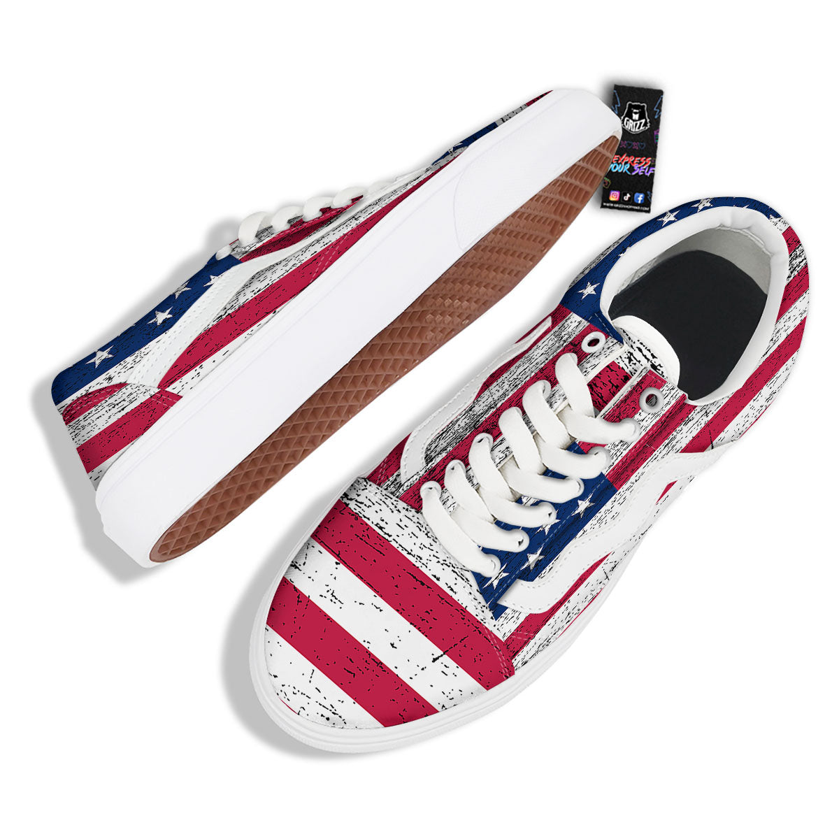 Flag USA Grunge Print Skate Shoes-grizzshop