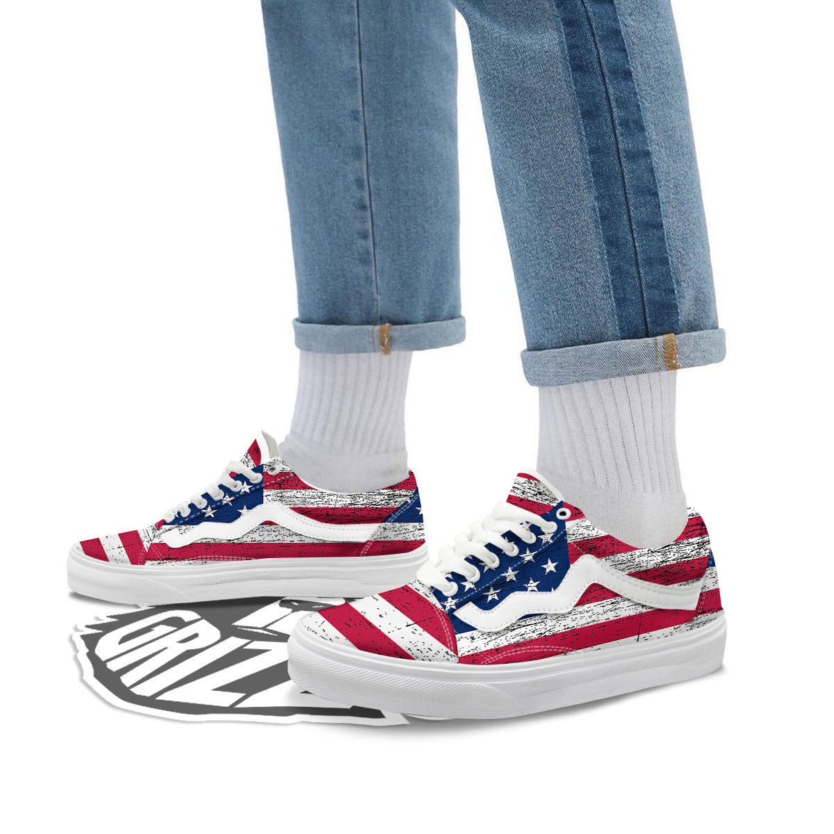 Flag USA Grunge Print Skate Shoes-grizzshop