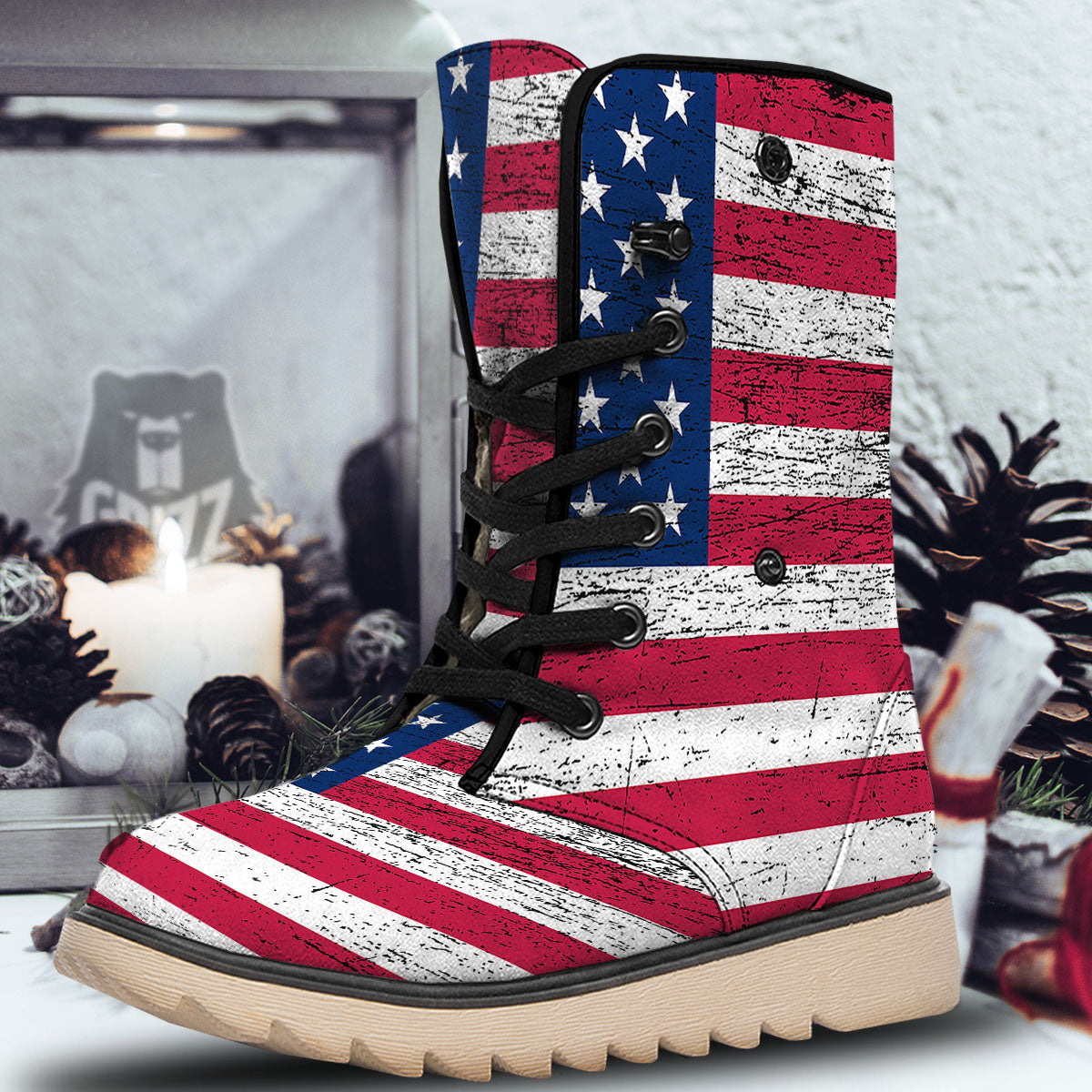 Flag USA Grunge Print Snow Boots-grizzshop