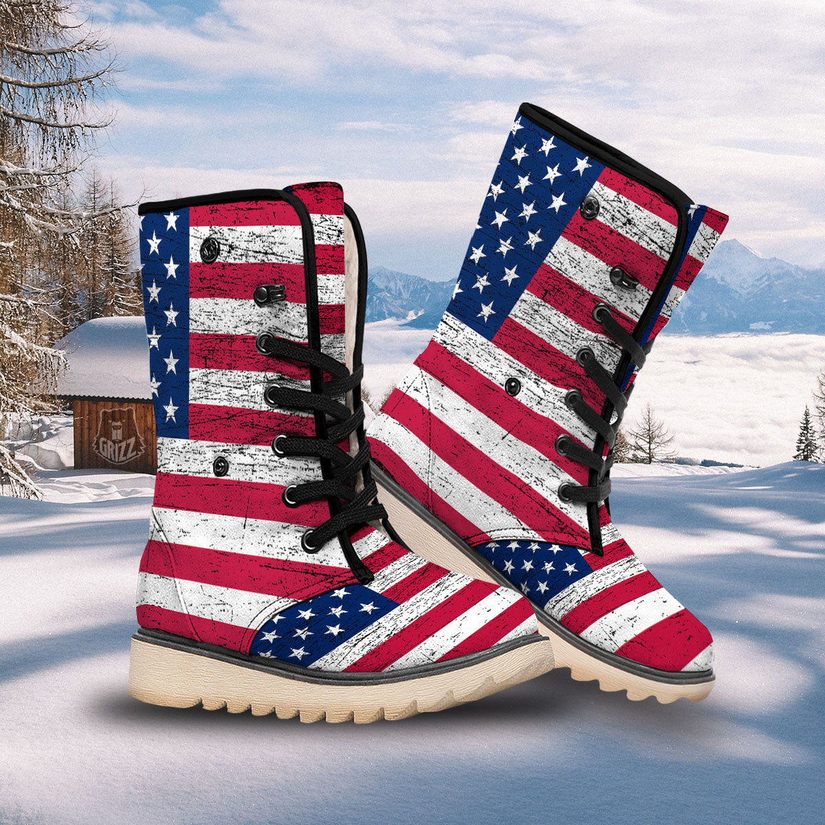 Flag USA Grunge Print Snow Boots-grizzshop