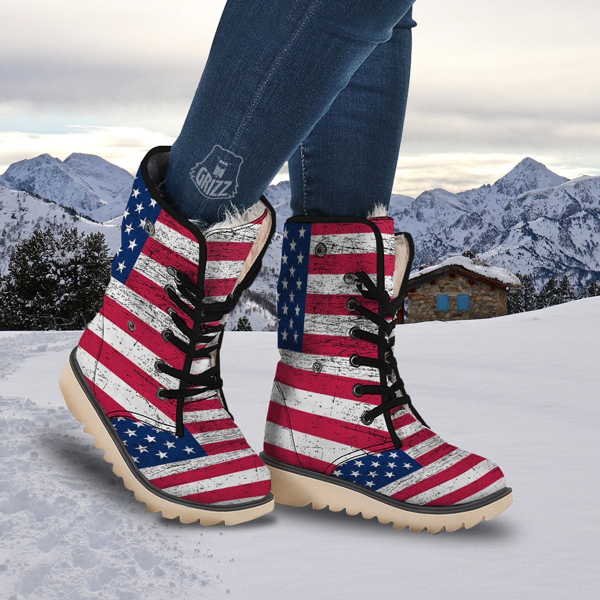 Flag USA Grunge Print Snow Boots-grizzshop