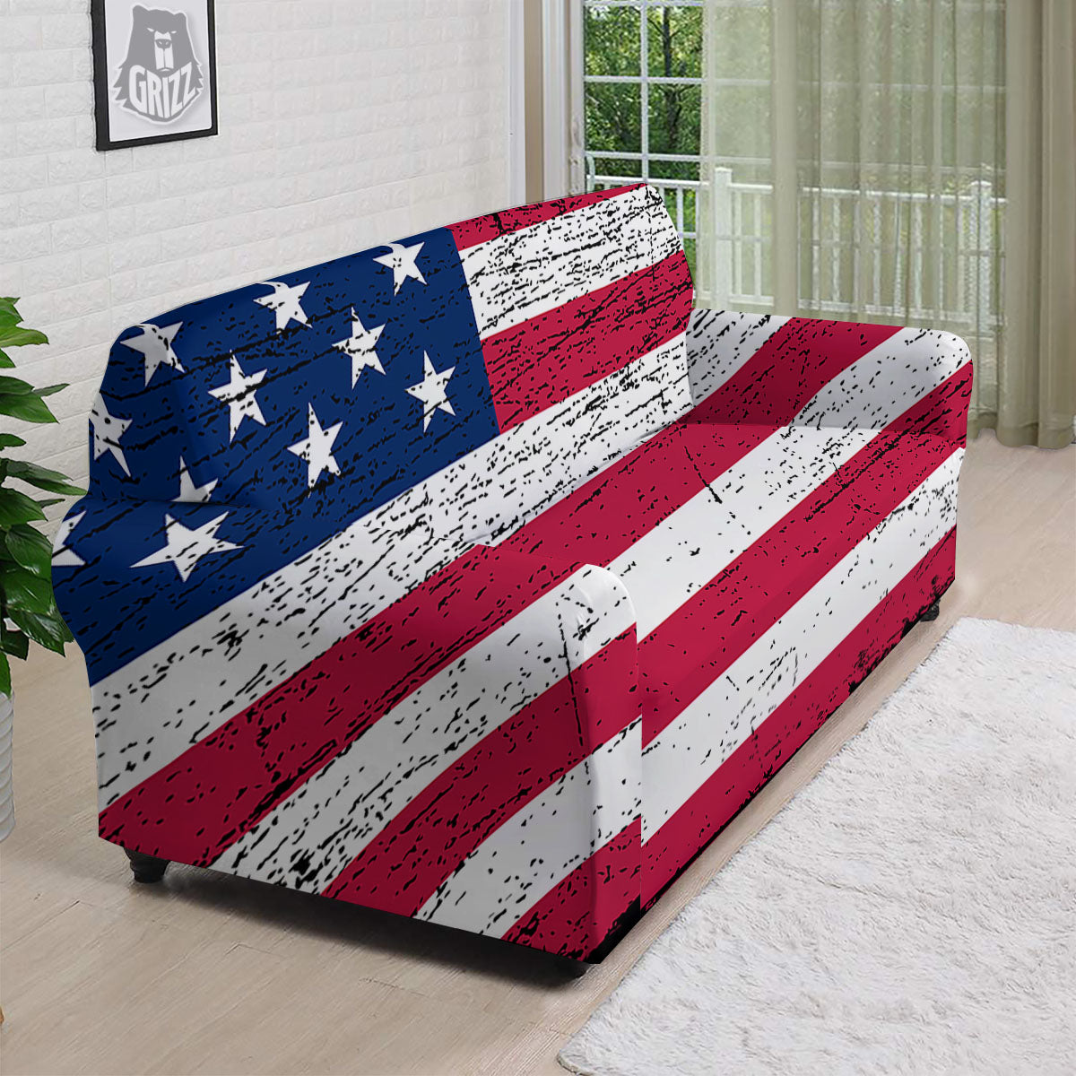 Flag USA Grunge Print Sofa Cover-grizzshop