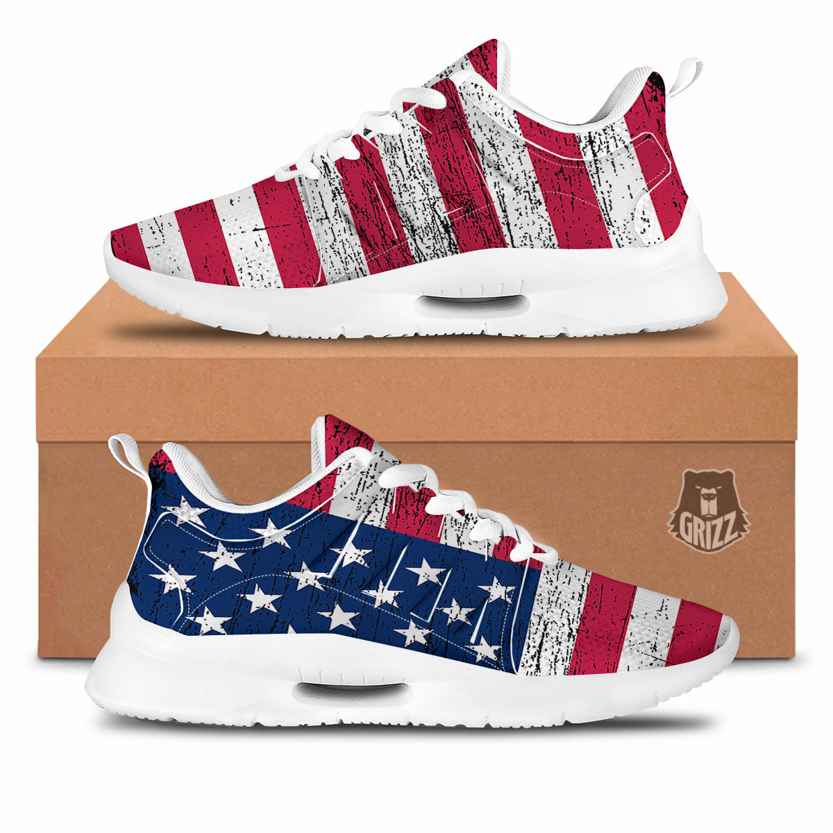 Flag USA Grunge Print Tennis Shoes-grizzshop
