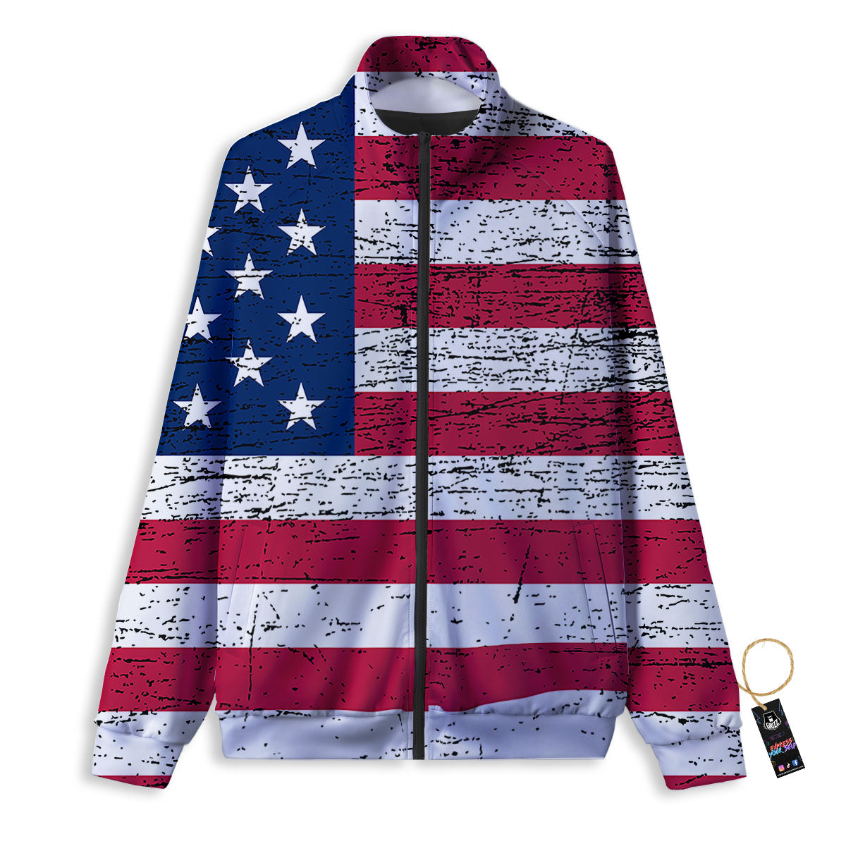 Flag USA Grunge Print Track Jacket-grizzshop