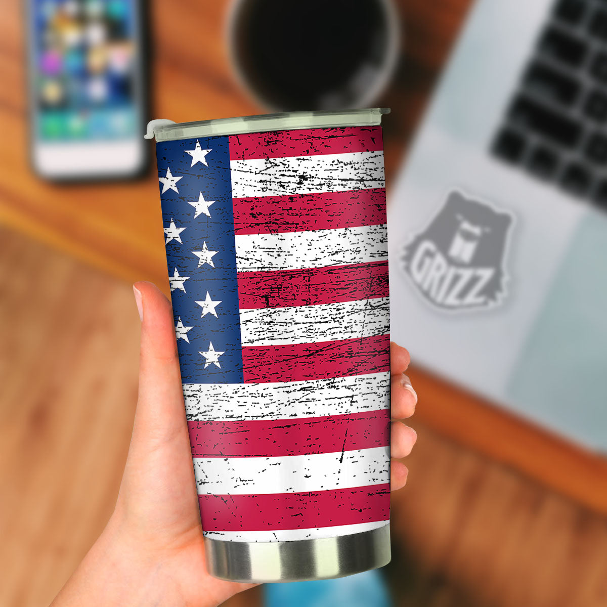 Flag USA Grunge Print Tumbler-grizzshop