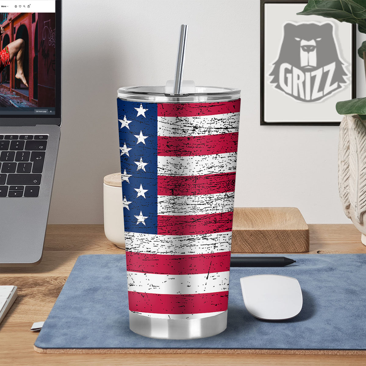 Flag USA Grunge Print Tumbler-grizzshop